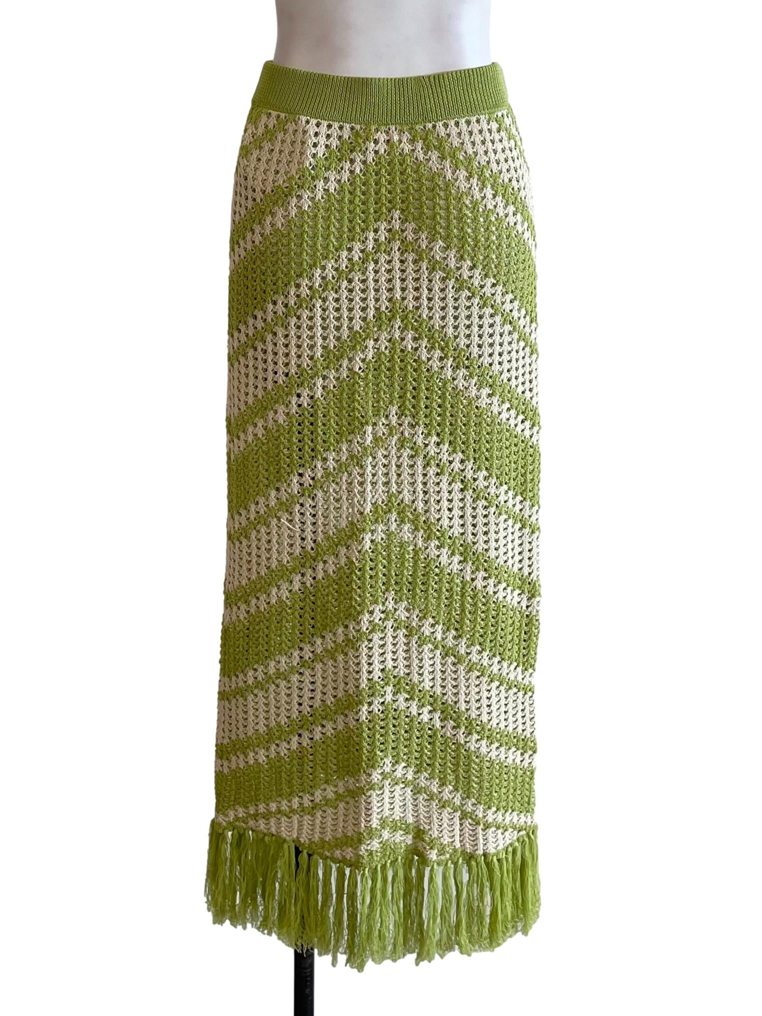 Warm Green Tassel Knit Skirt