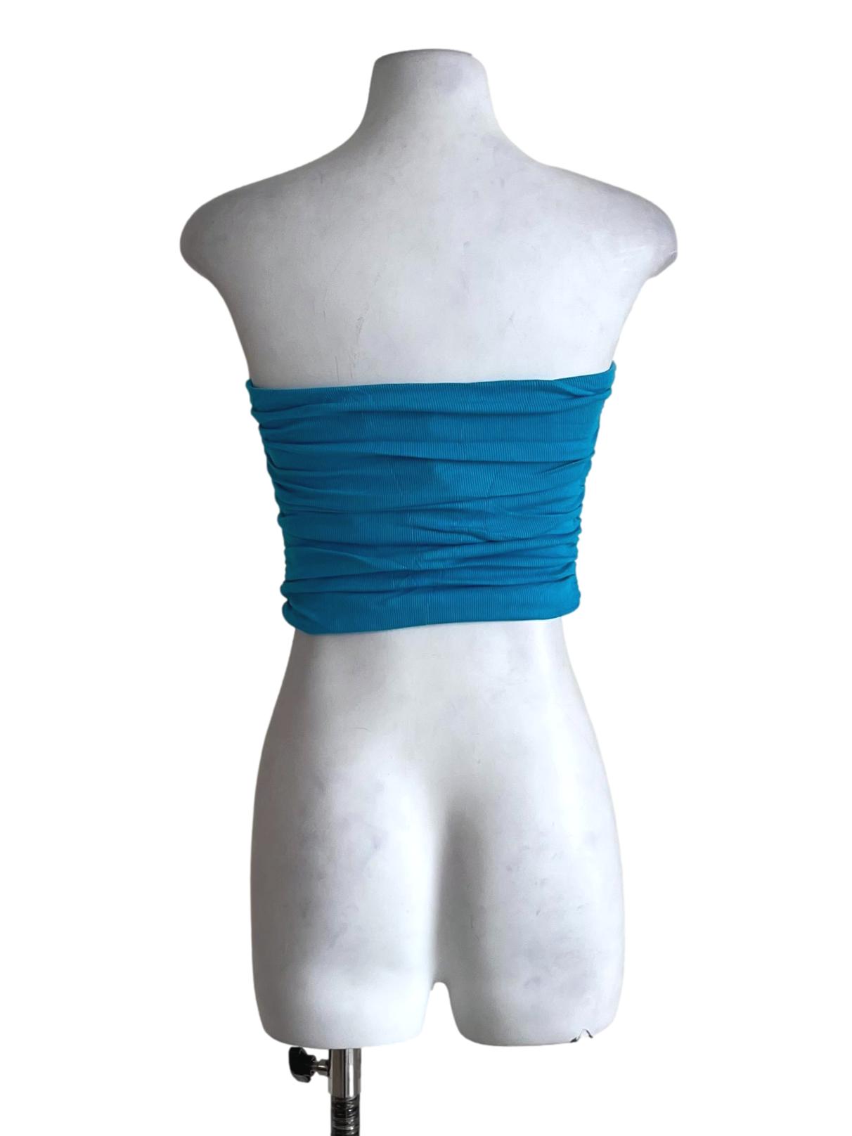 Blue Chelle Ruched Tube Padded Top