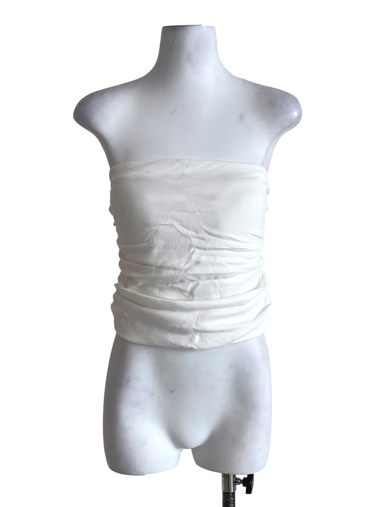 White Chelle Ruched Tube Padded Top