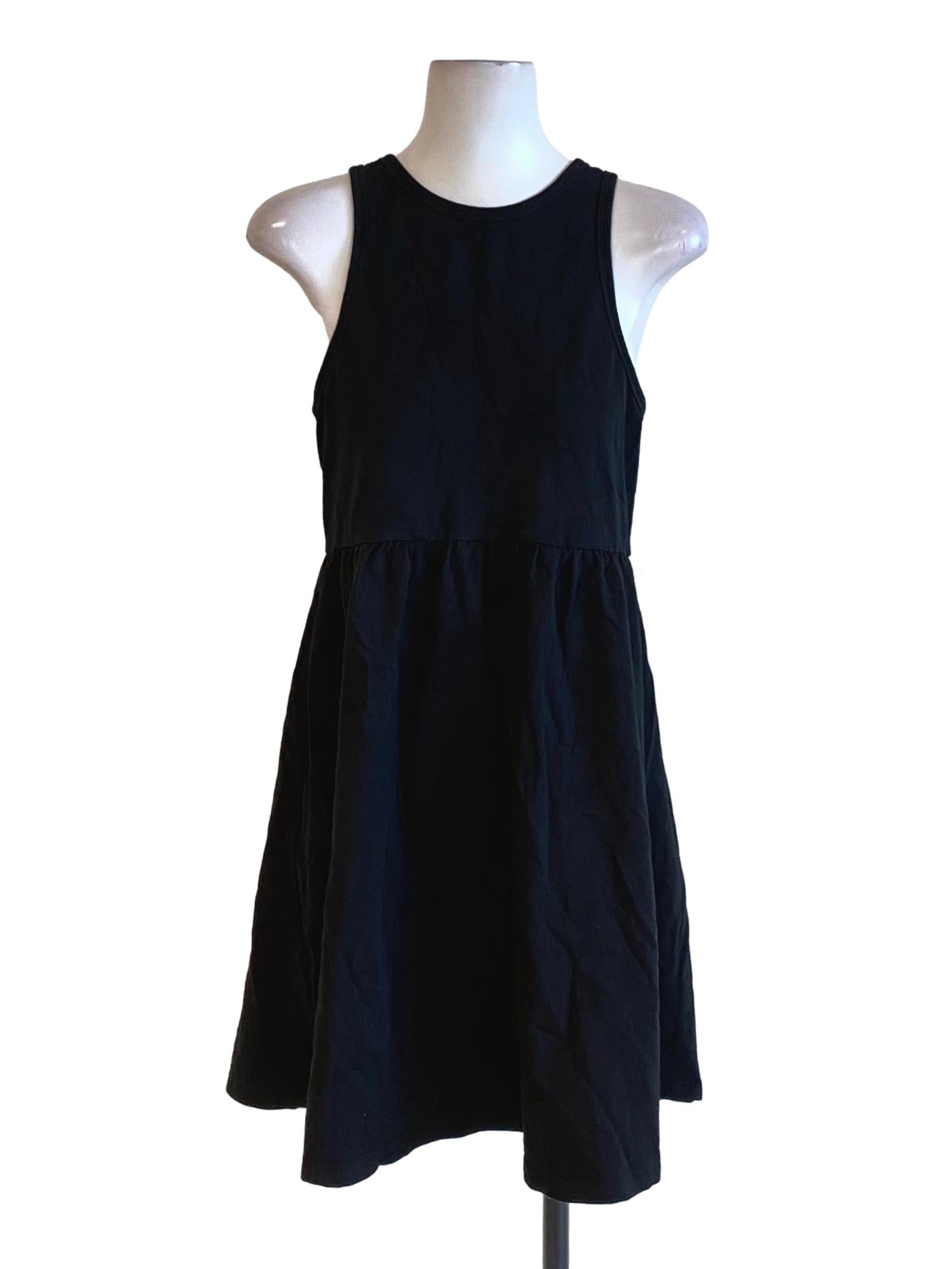 Rich Black Round Neck Sleeveless A-Line Dress TTR