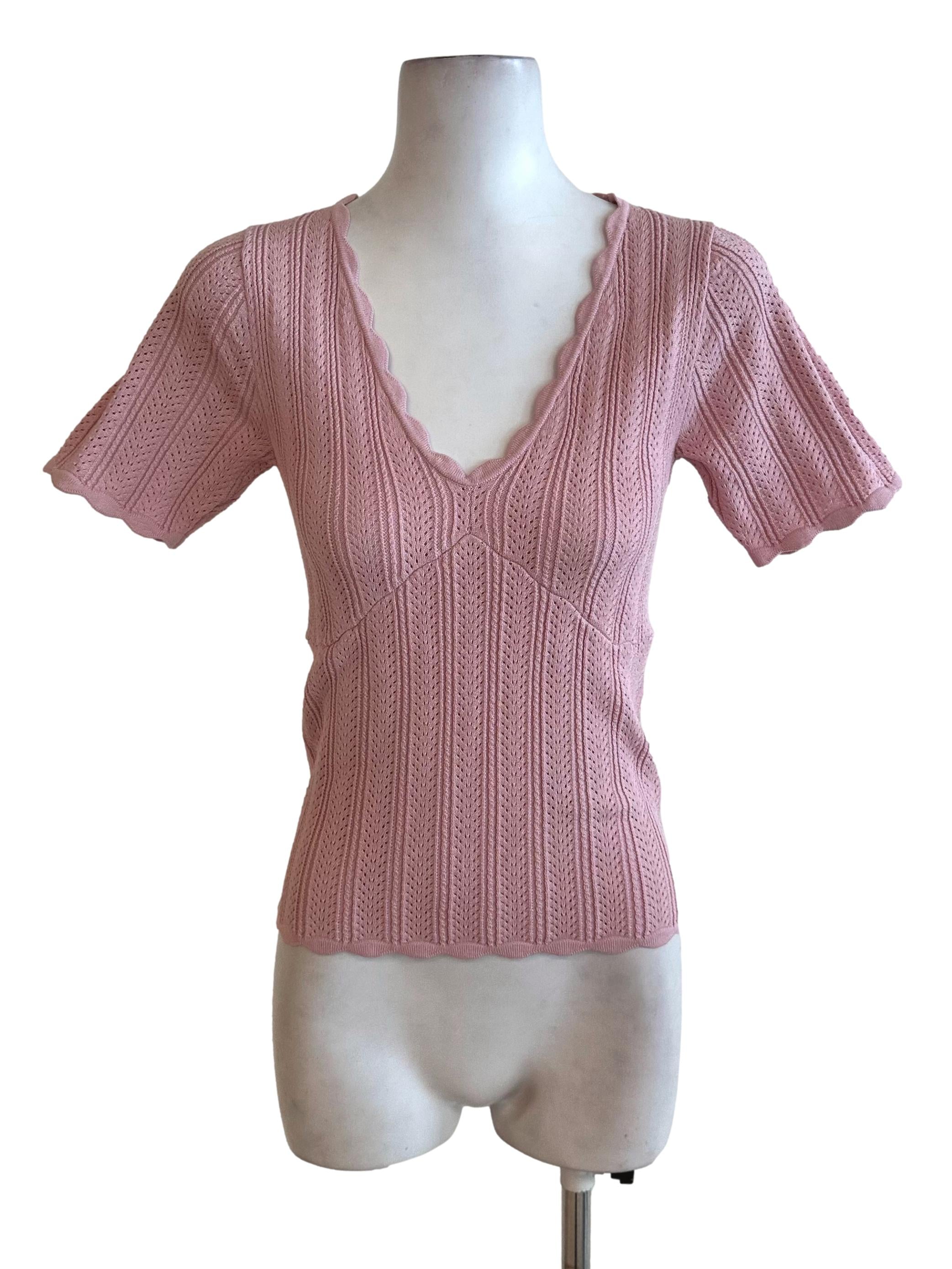 Light Pink Knit Scallop Border Top