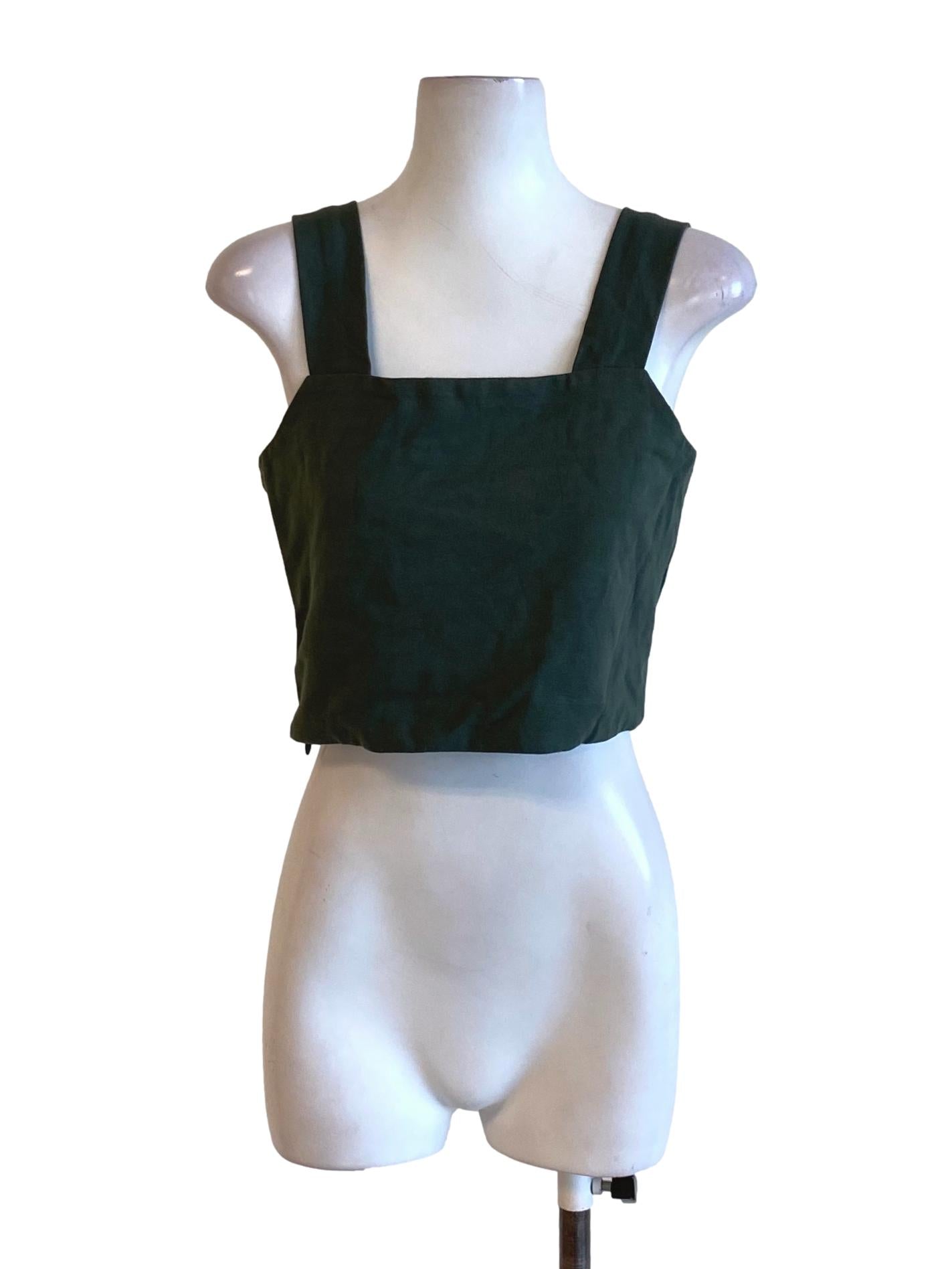 Dark Moss Green Square Neck Sheath Cropped Top TTR