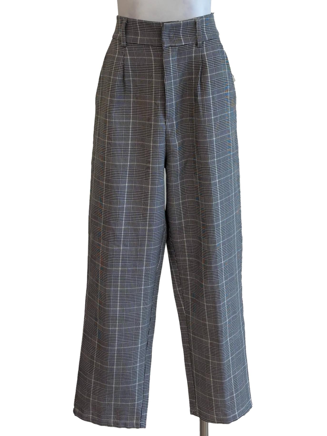 Black And White Houndstooth Patterned Pants