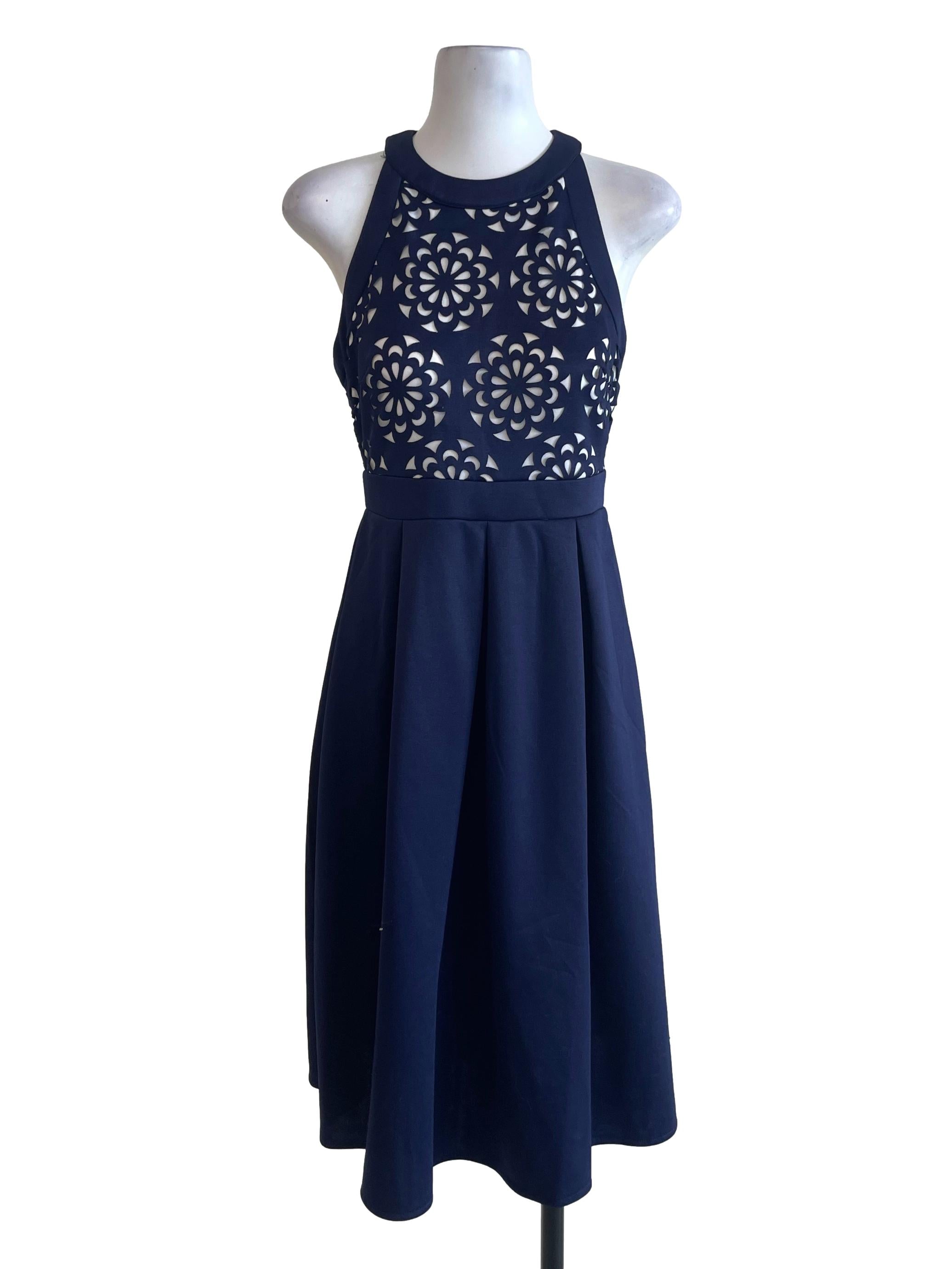 Navy Blue Halter Neck Dress