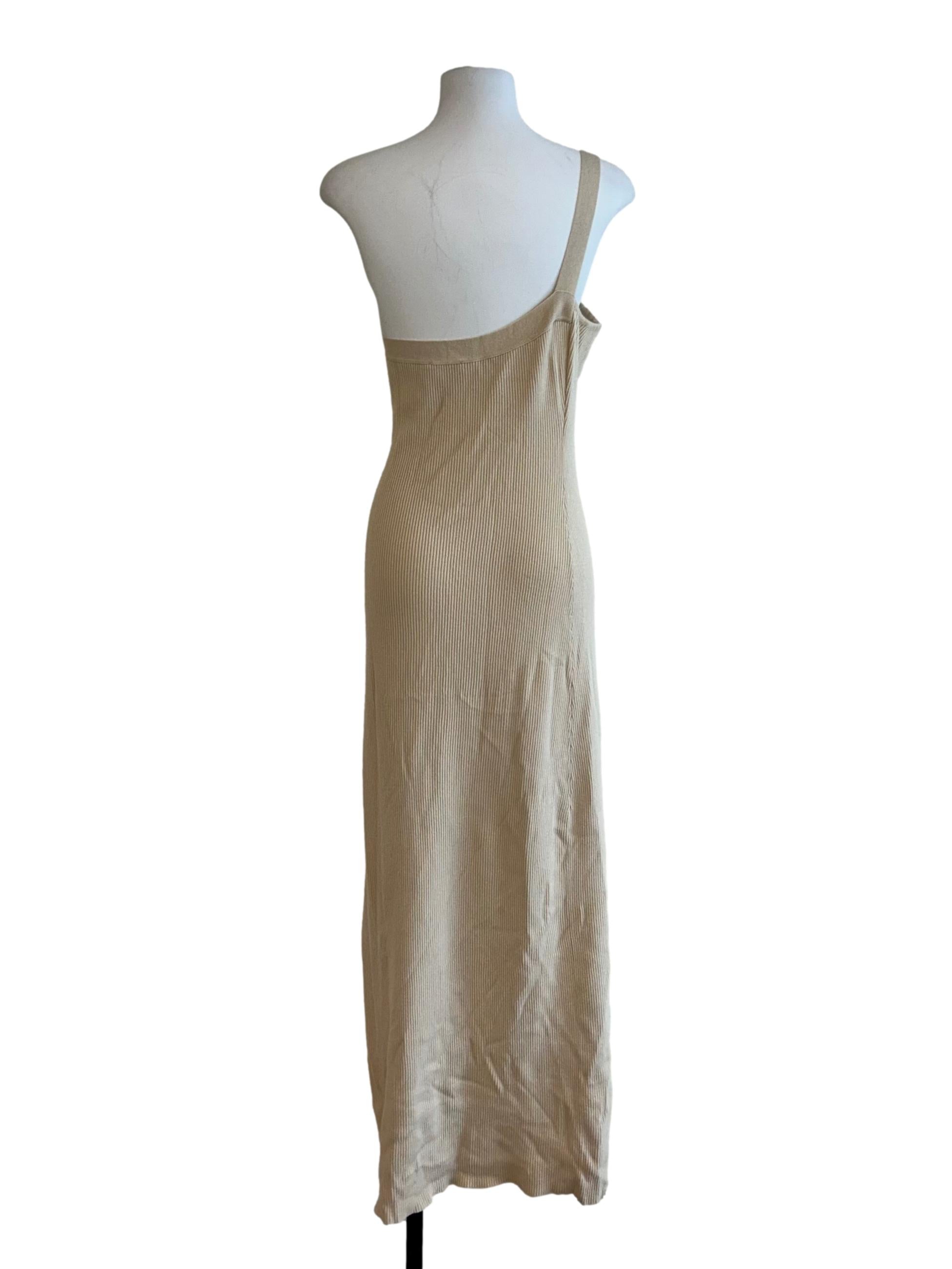 Beige Rib Knit Asymmetric Dress