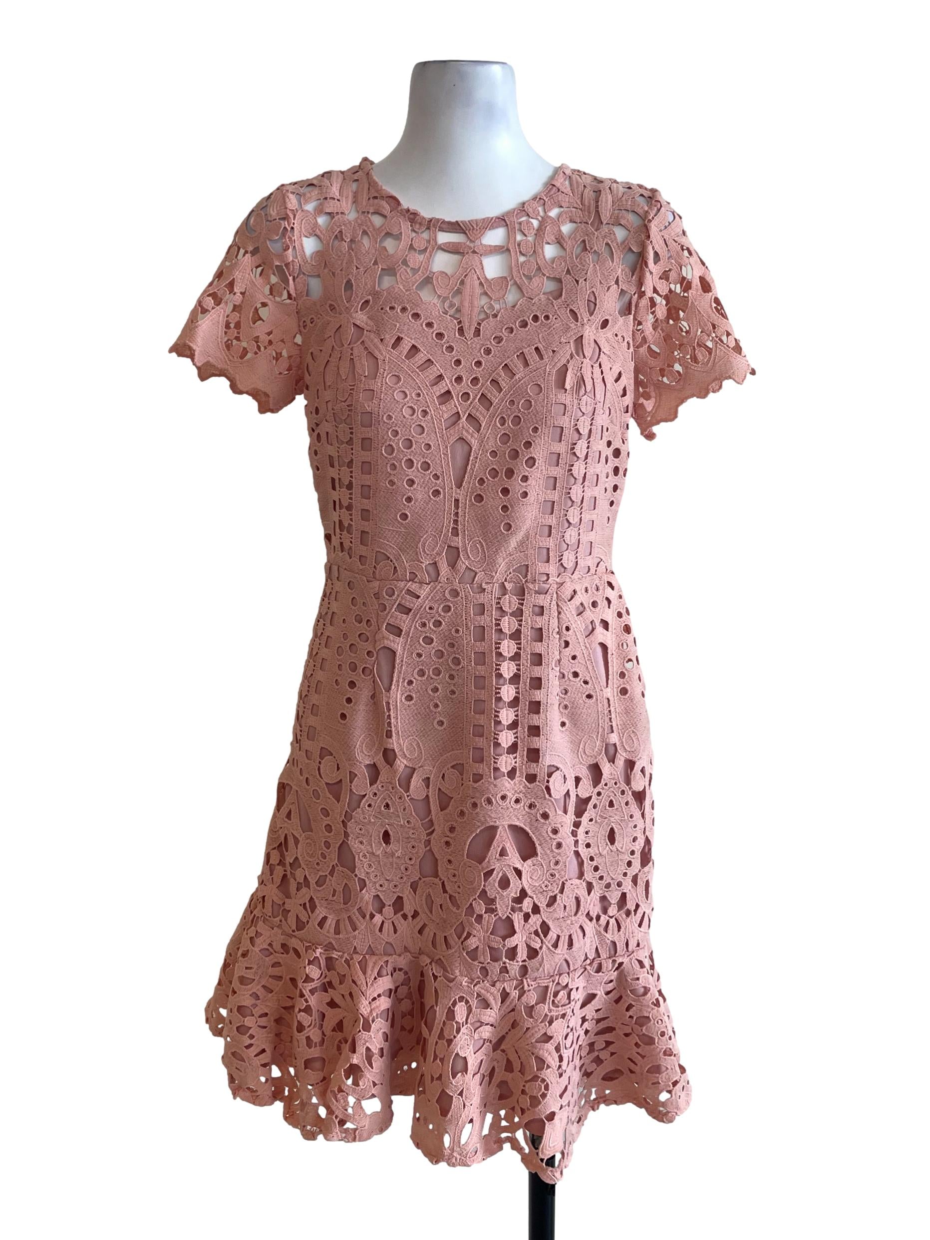 Peach Eyelet Circle Hem Dress