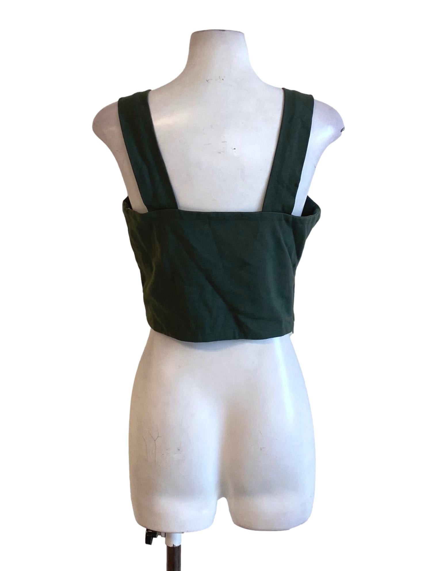 Dark Moss Green Square Neck Sheath Cropped Top TTR