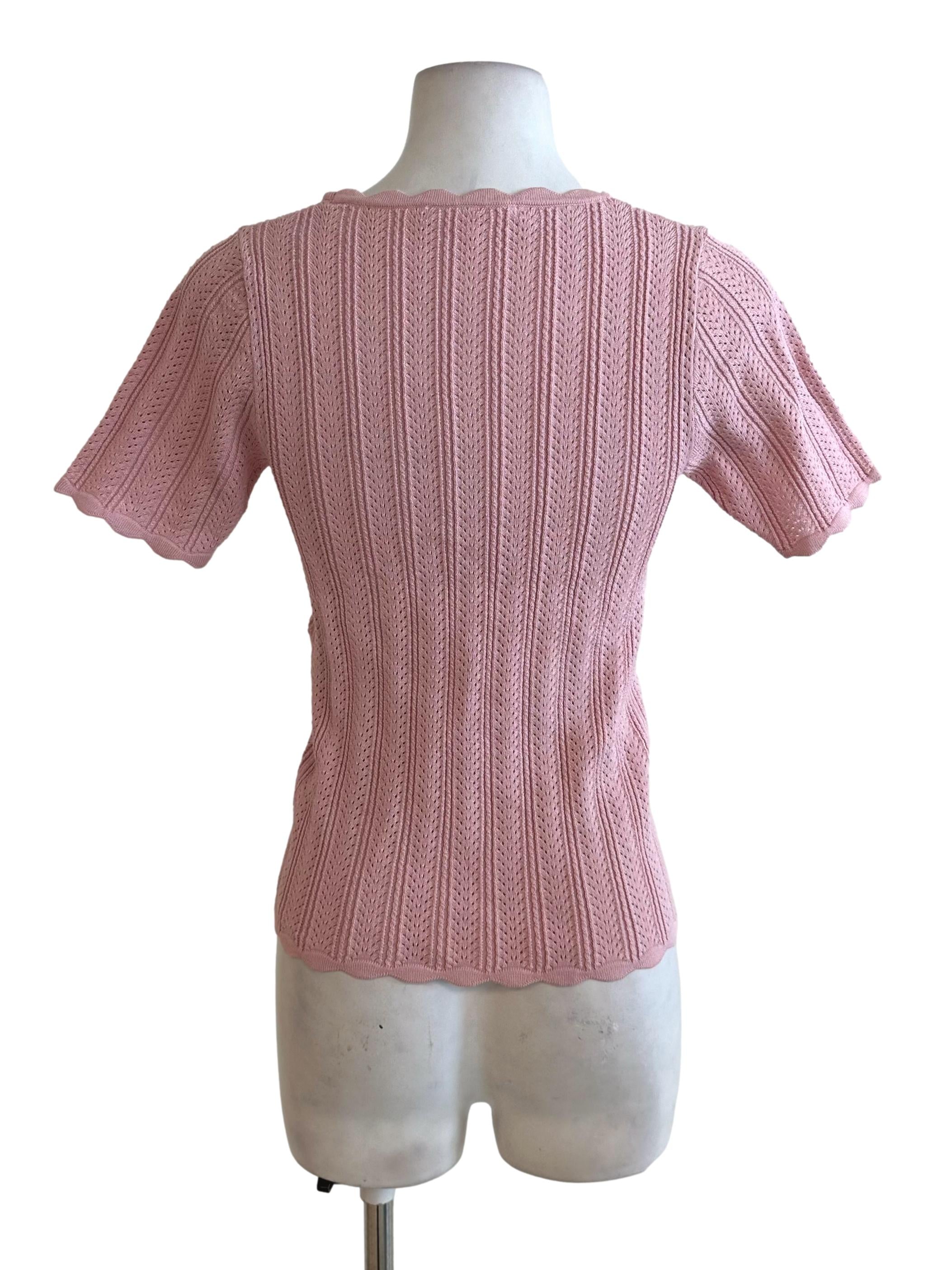 Light Pink Knit Scallop Border Top