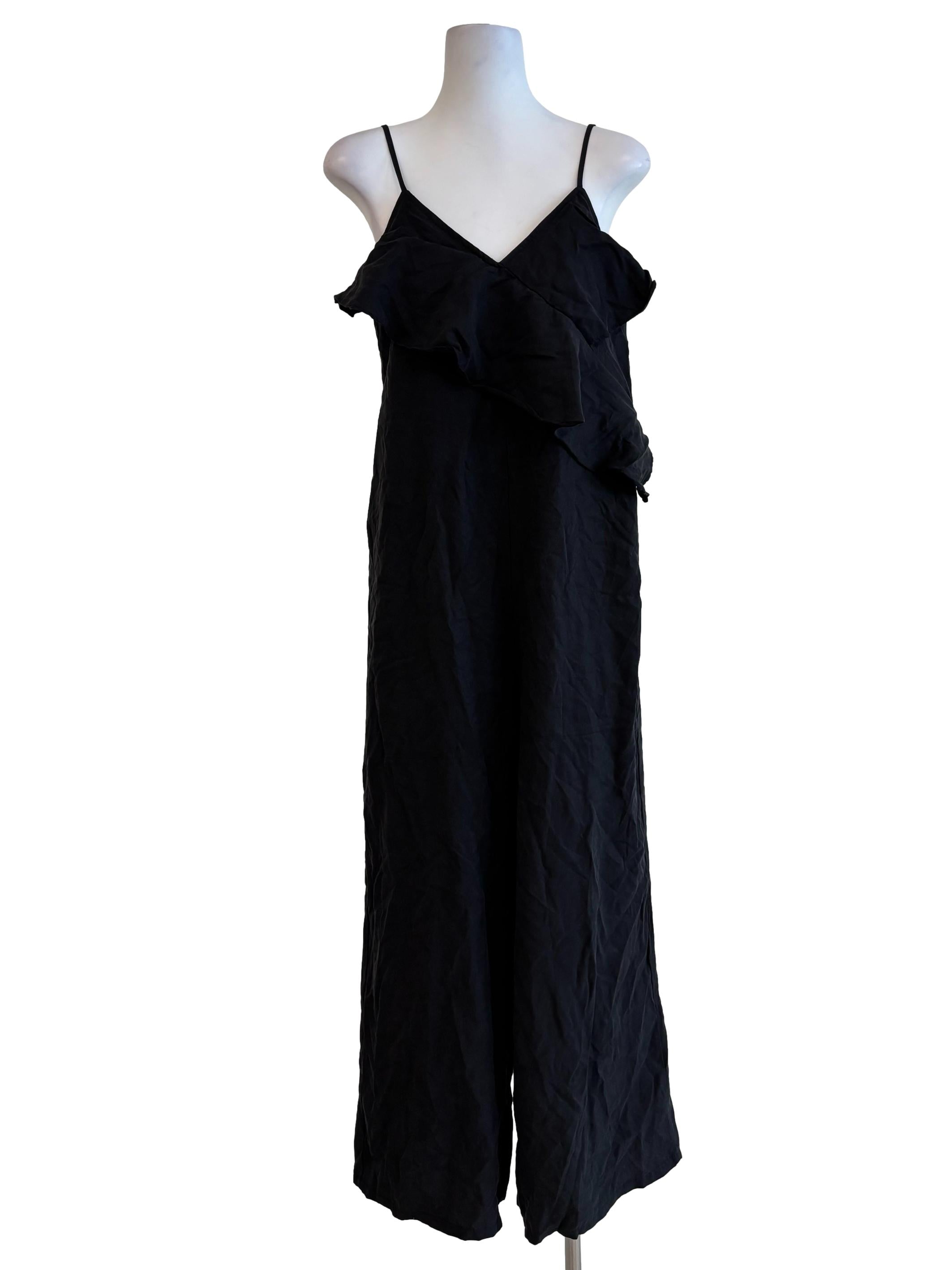 Soft Black Cotton Spaghetti Strap Jumpsuit
