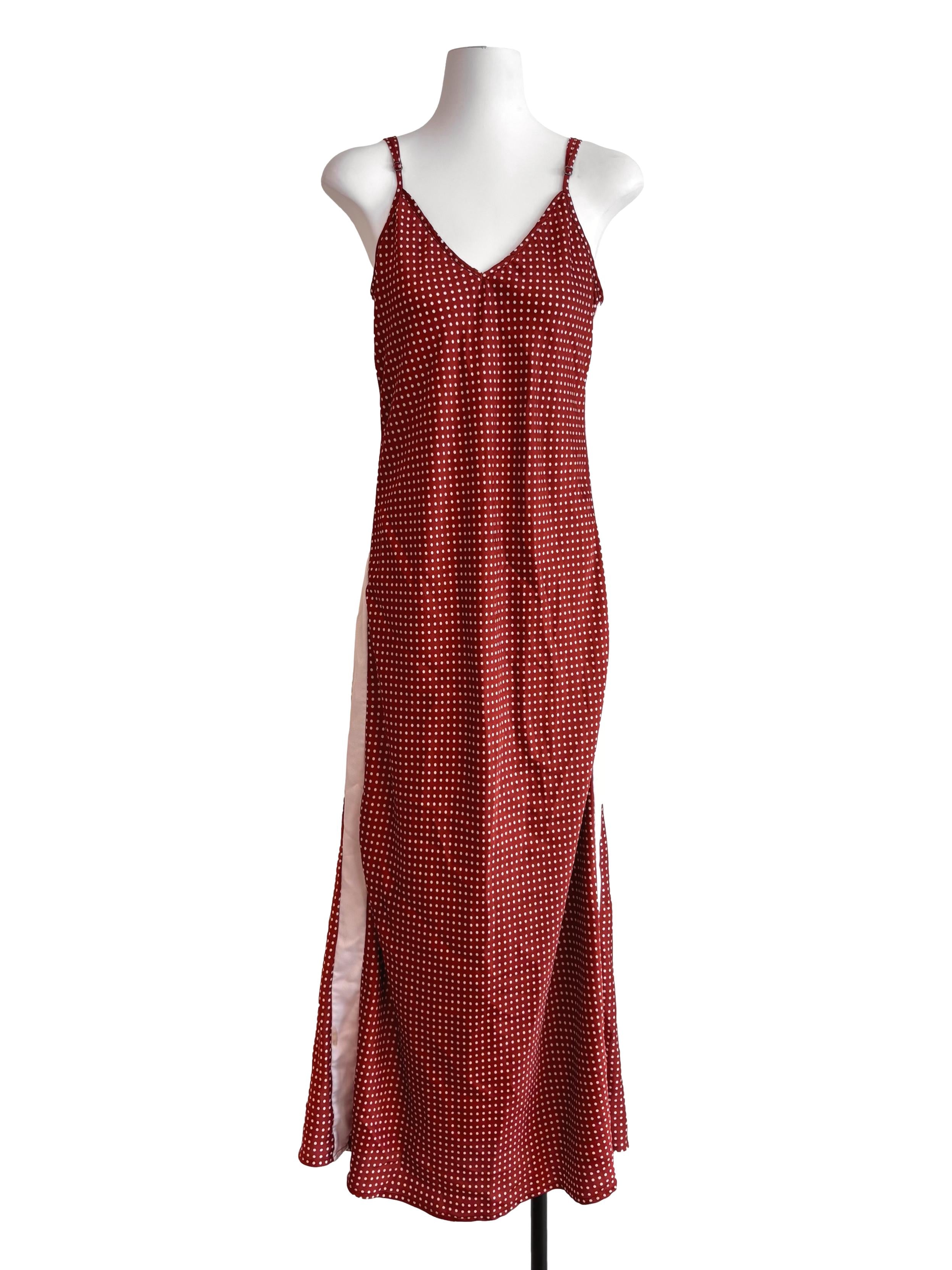 Brownish Red Polka Dots Slip Dress