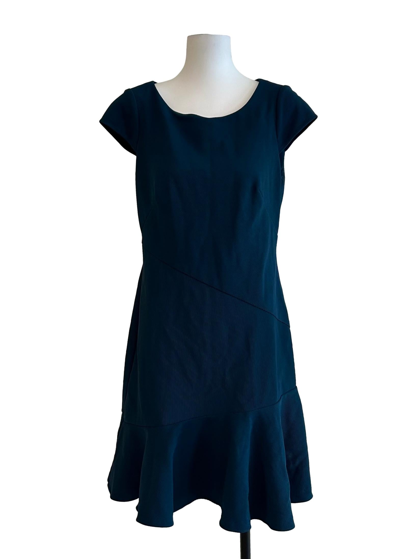 Teal Blue Short Sleeved Plain Cocktail Dress