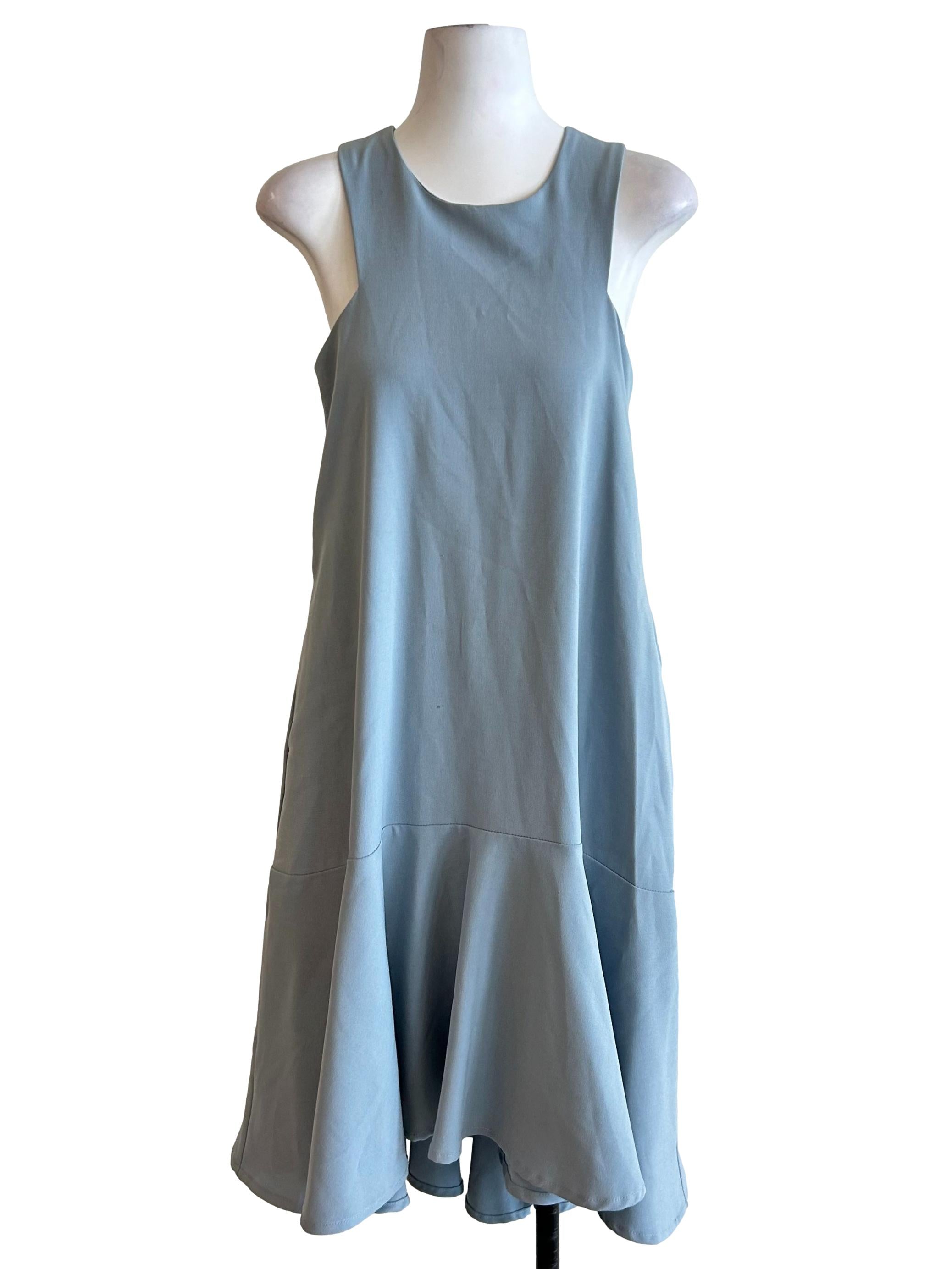 Stone Blue Ruffle Slip Dress