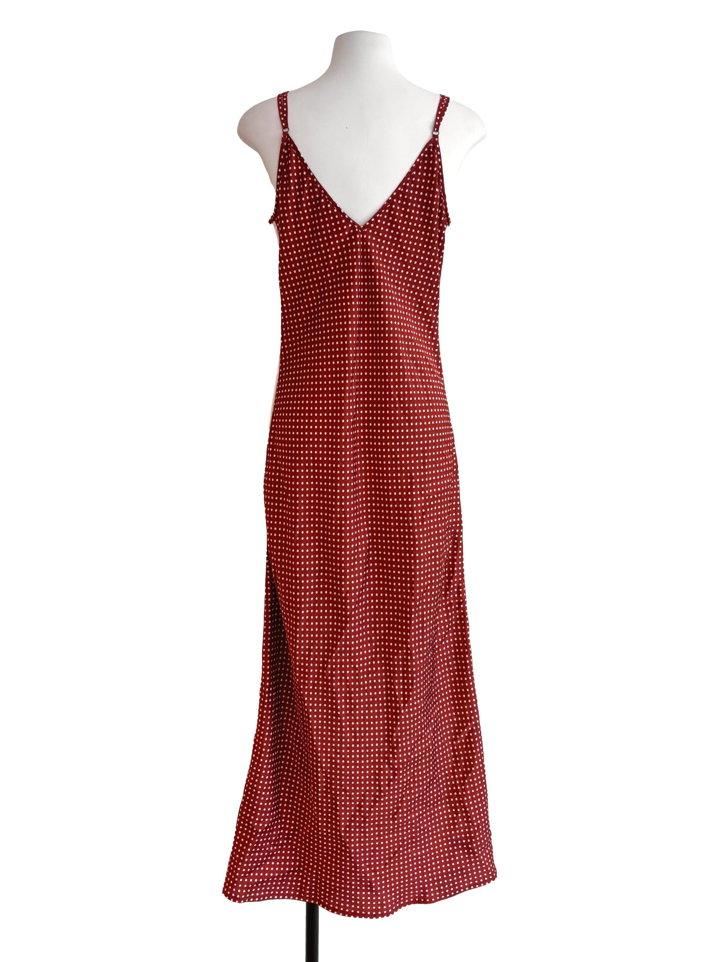 Brownish Red Polka Dots Slip Dress