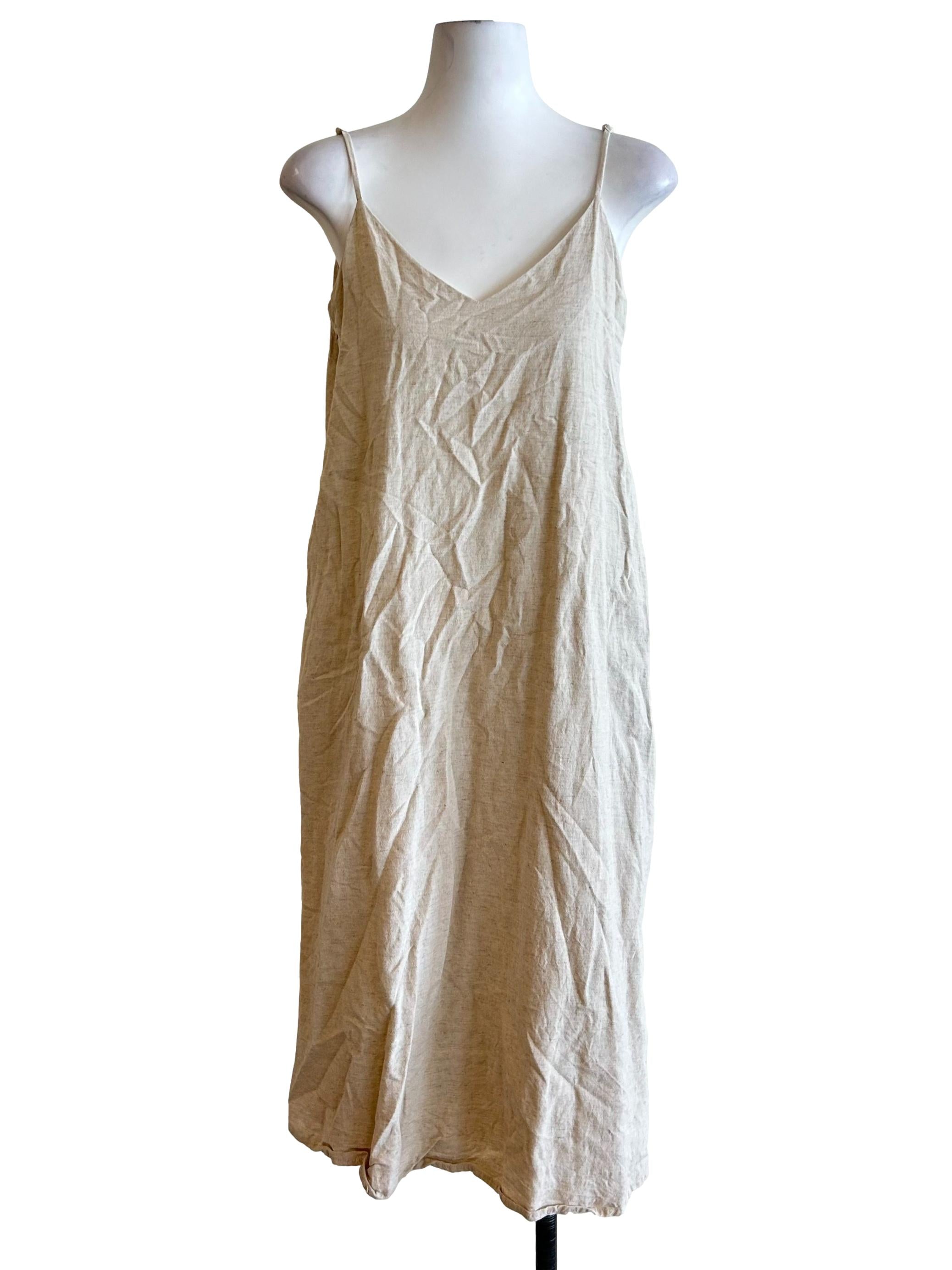 Beige Linen Shift Dress