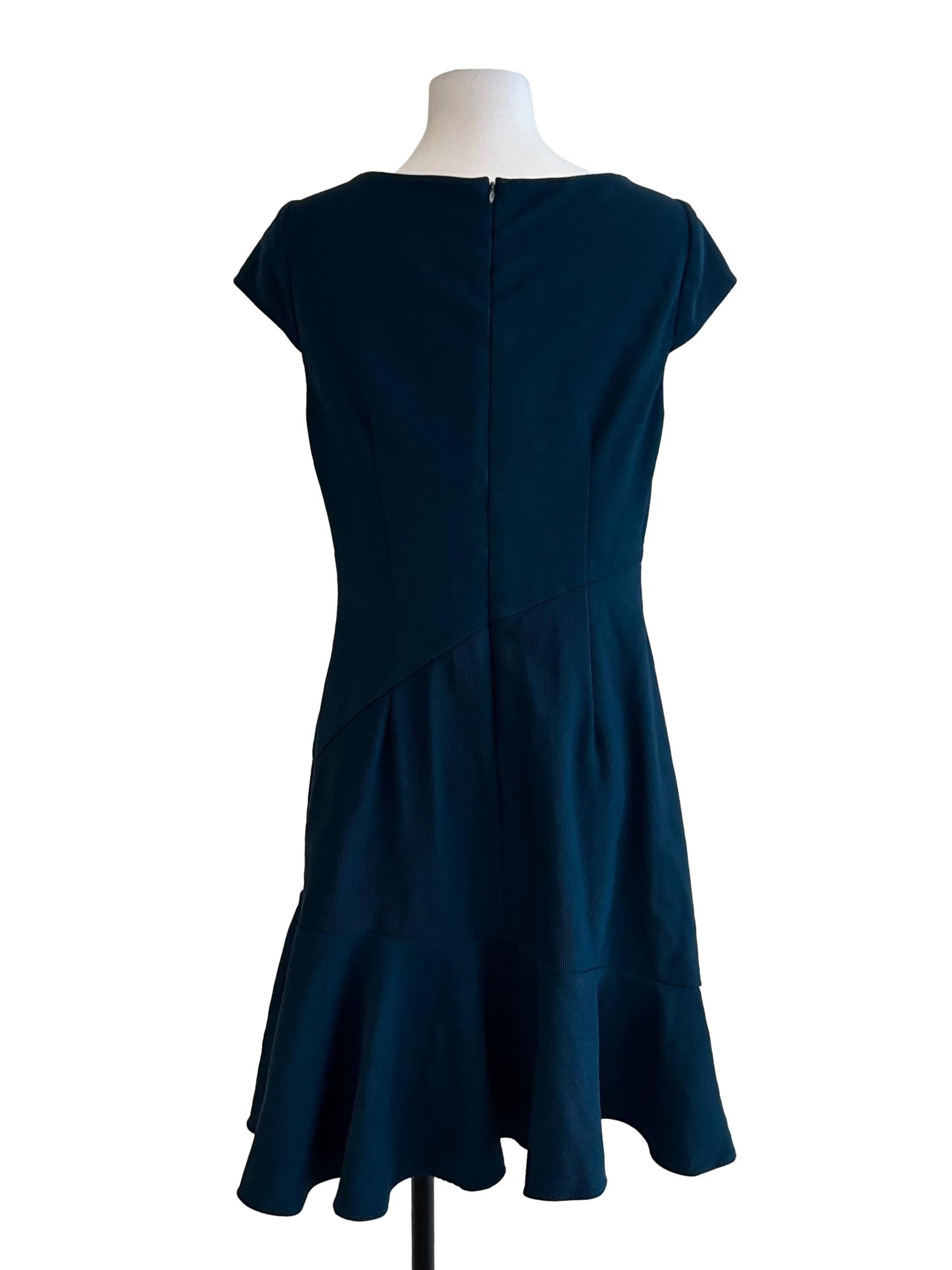 Teal Blue Short Sleeved Plain Cocktail Dress