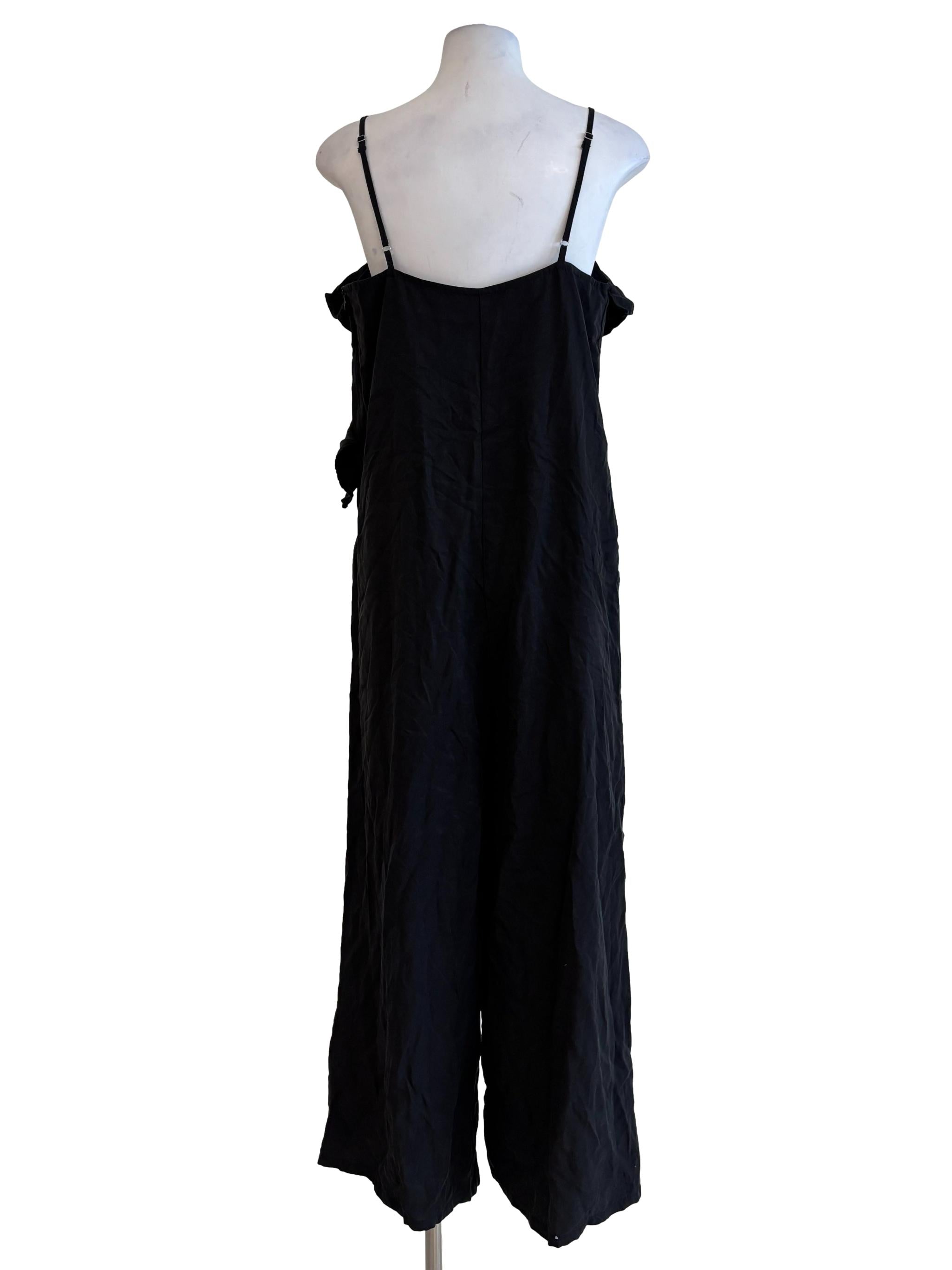 Soft Black Cotton Spaghetti Strap Jumpsuit