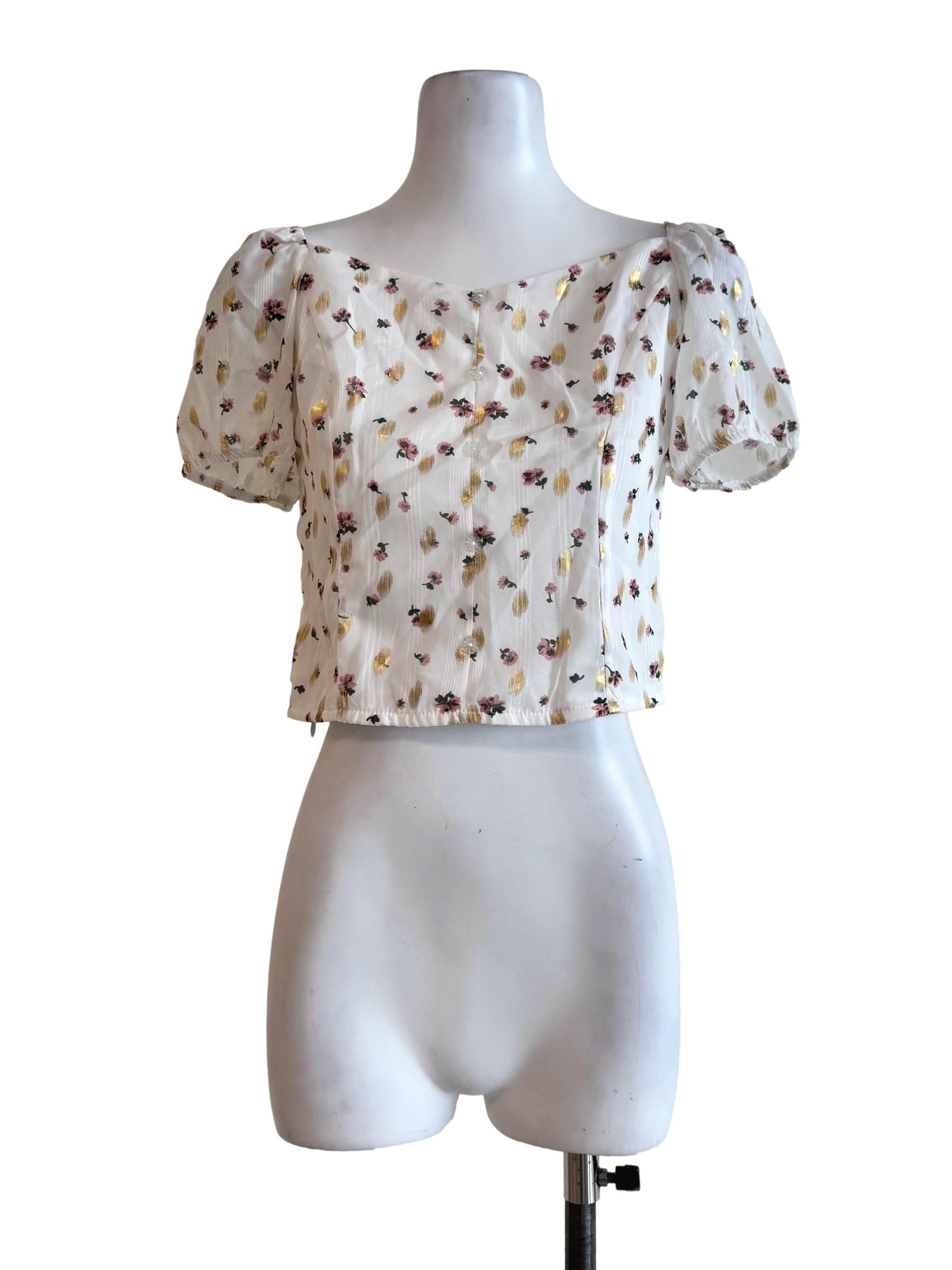 Cream Gold Sweetheart Neck Top