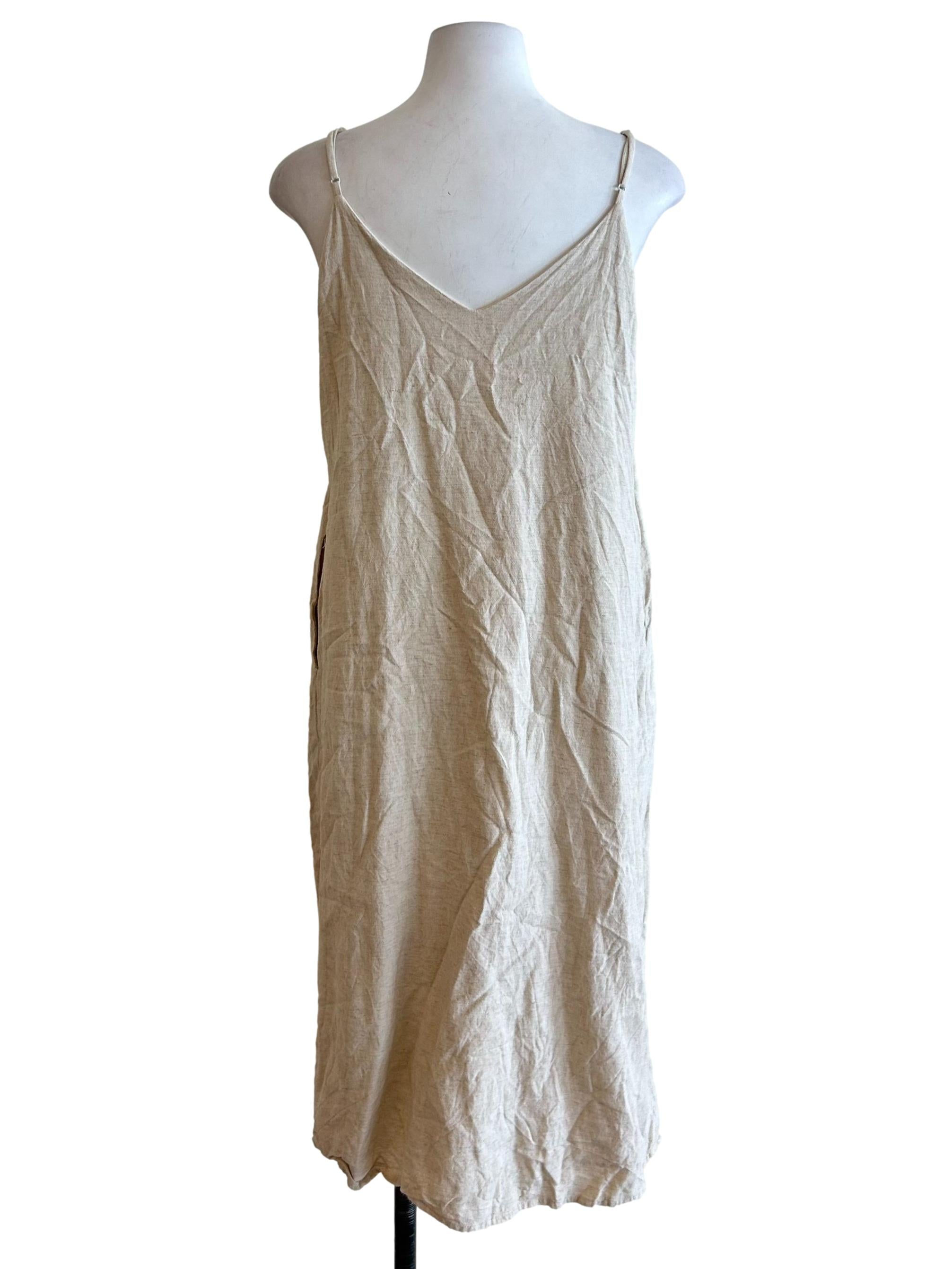 Beige Linen Shift Dress