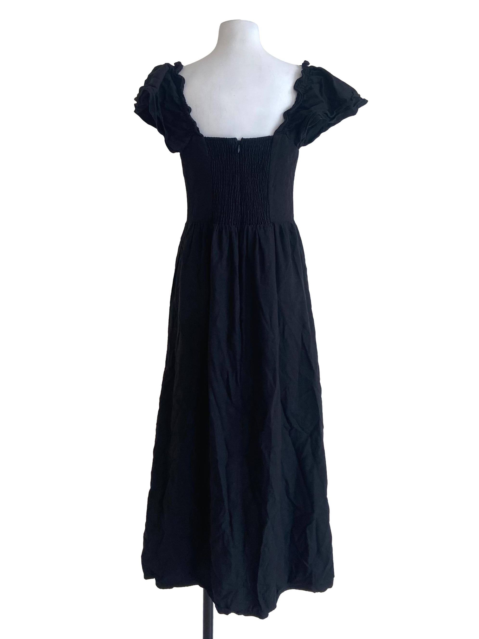 Black Square Neck Slit A-Line Dress
