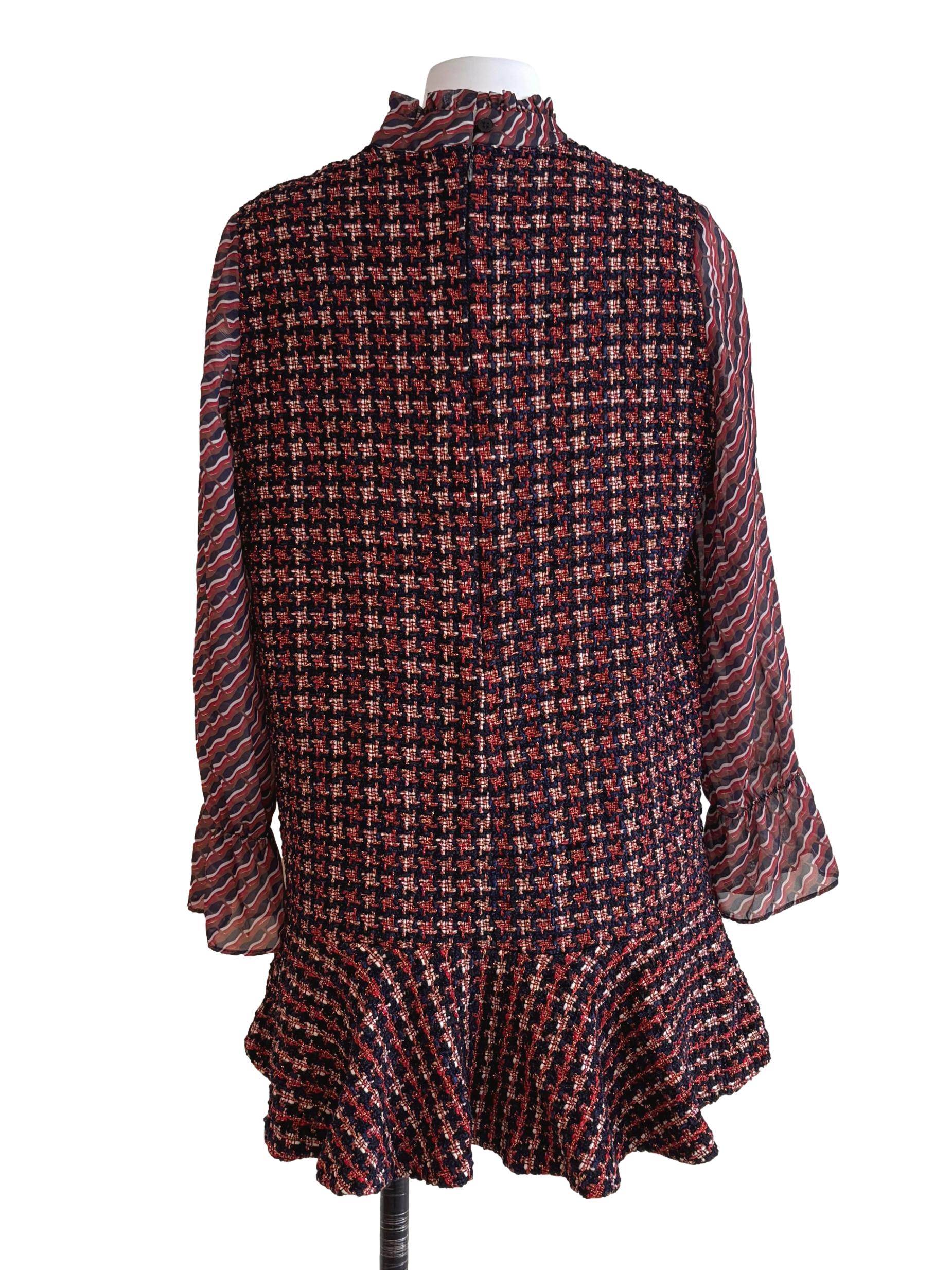 Red Blue Tweed Pattern Dress