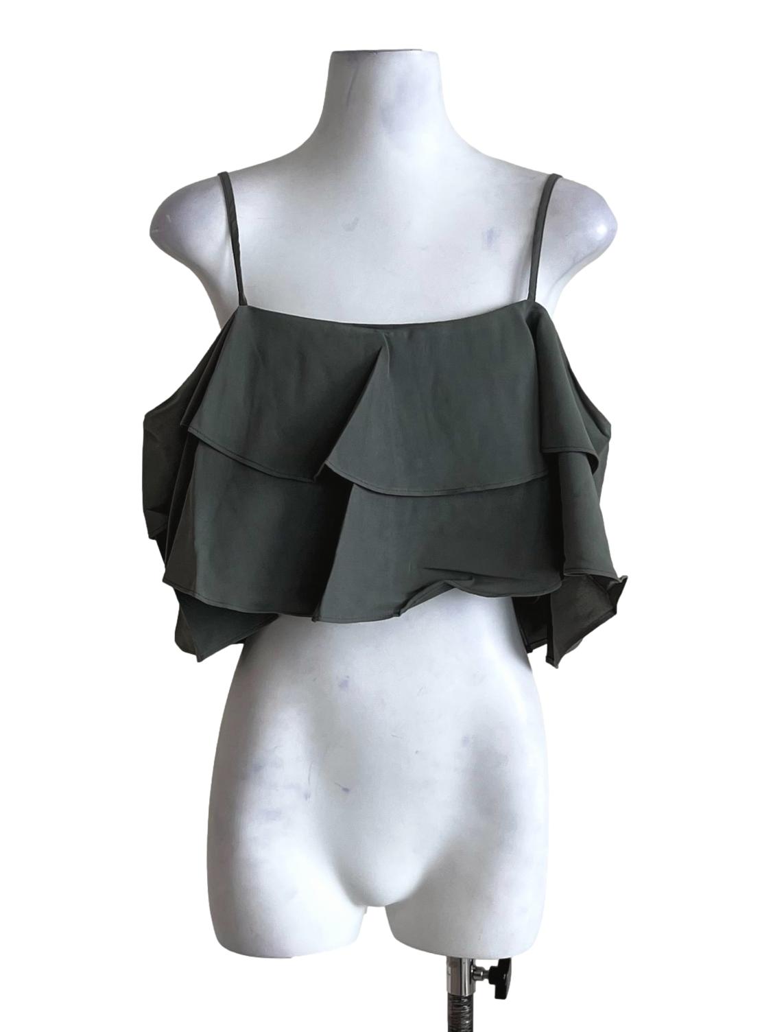 Dark Green Kallie Ruffles Crop Top