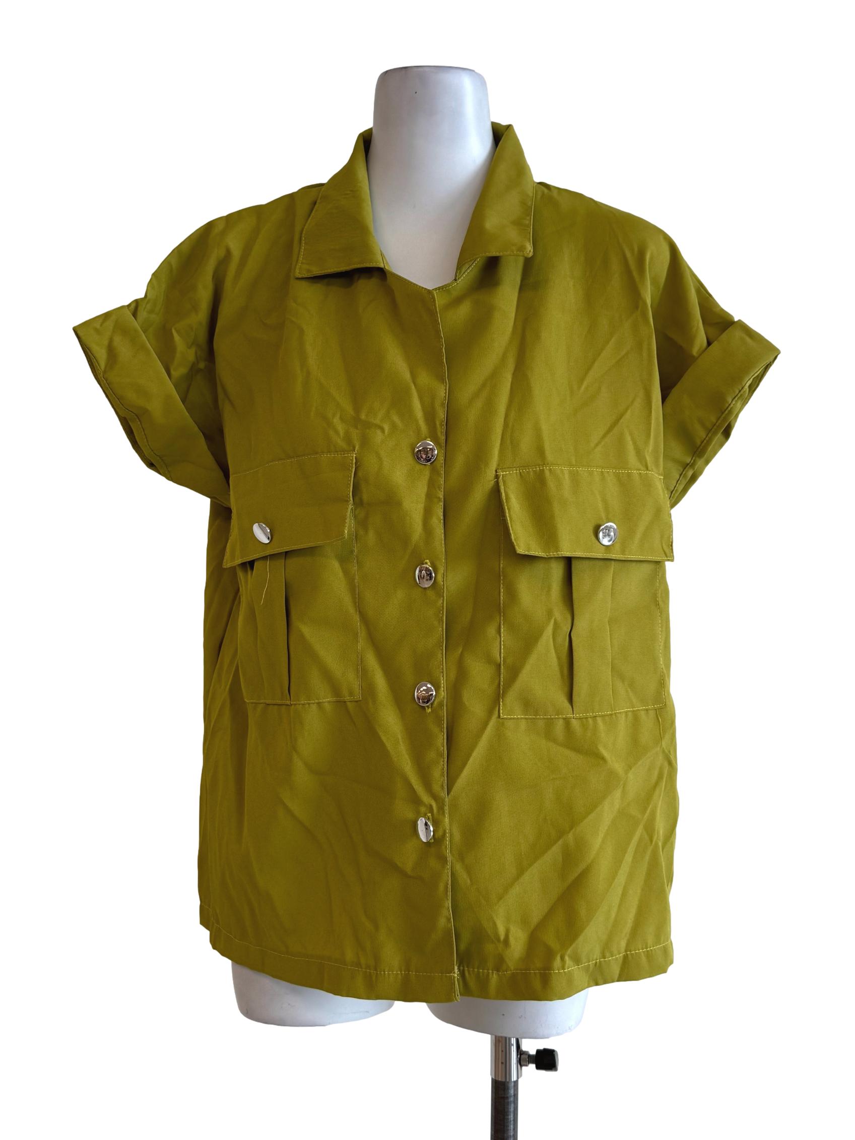 Lime Green Silver Buttons Top