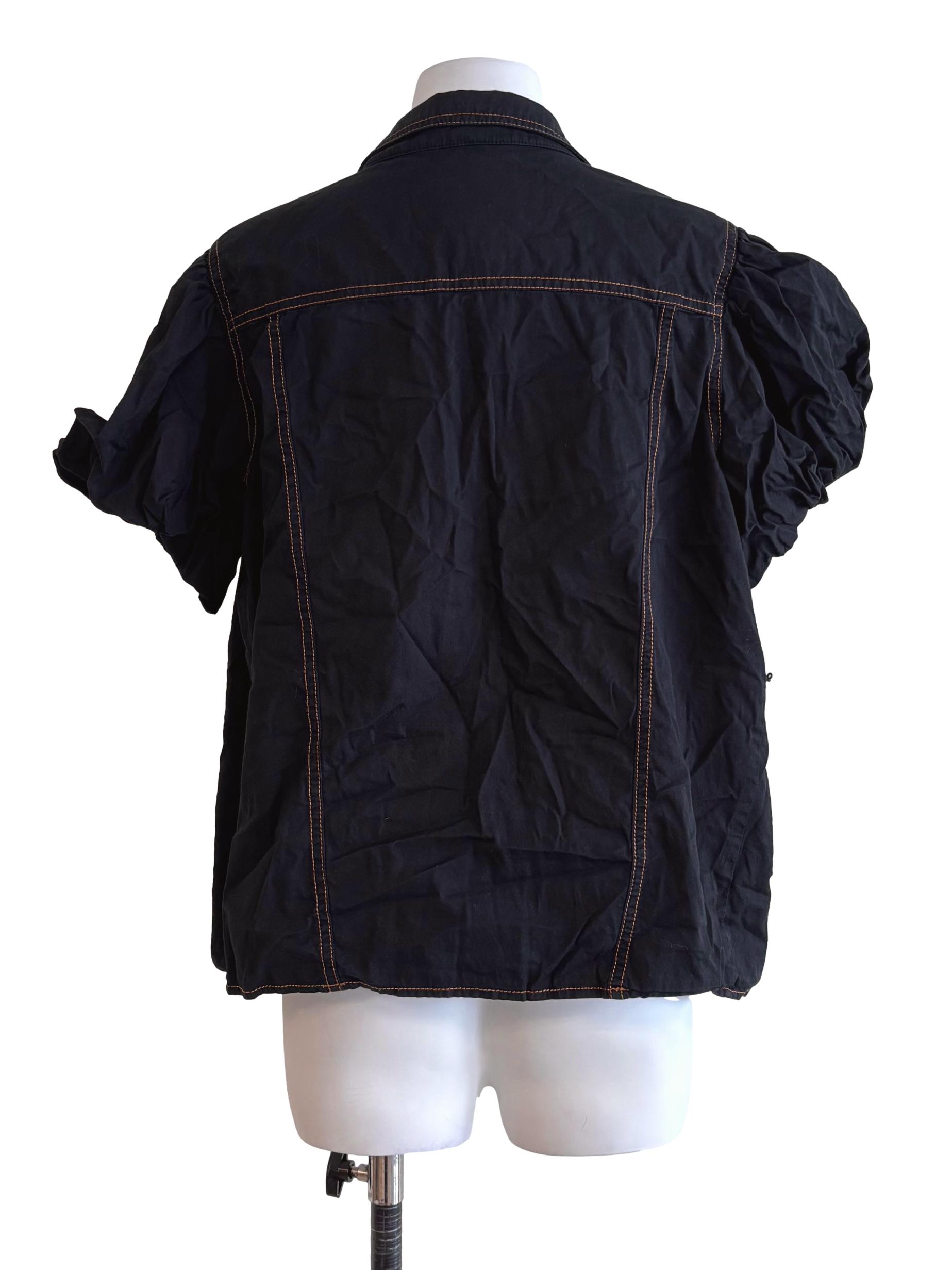 Black Puff Sleeve Button Shirt