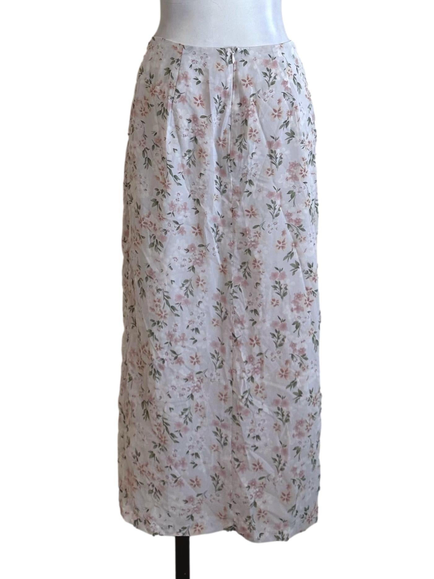 Pale Pink Floral Pattern Slit Skirt
