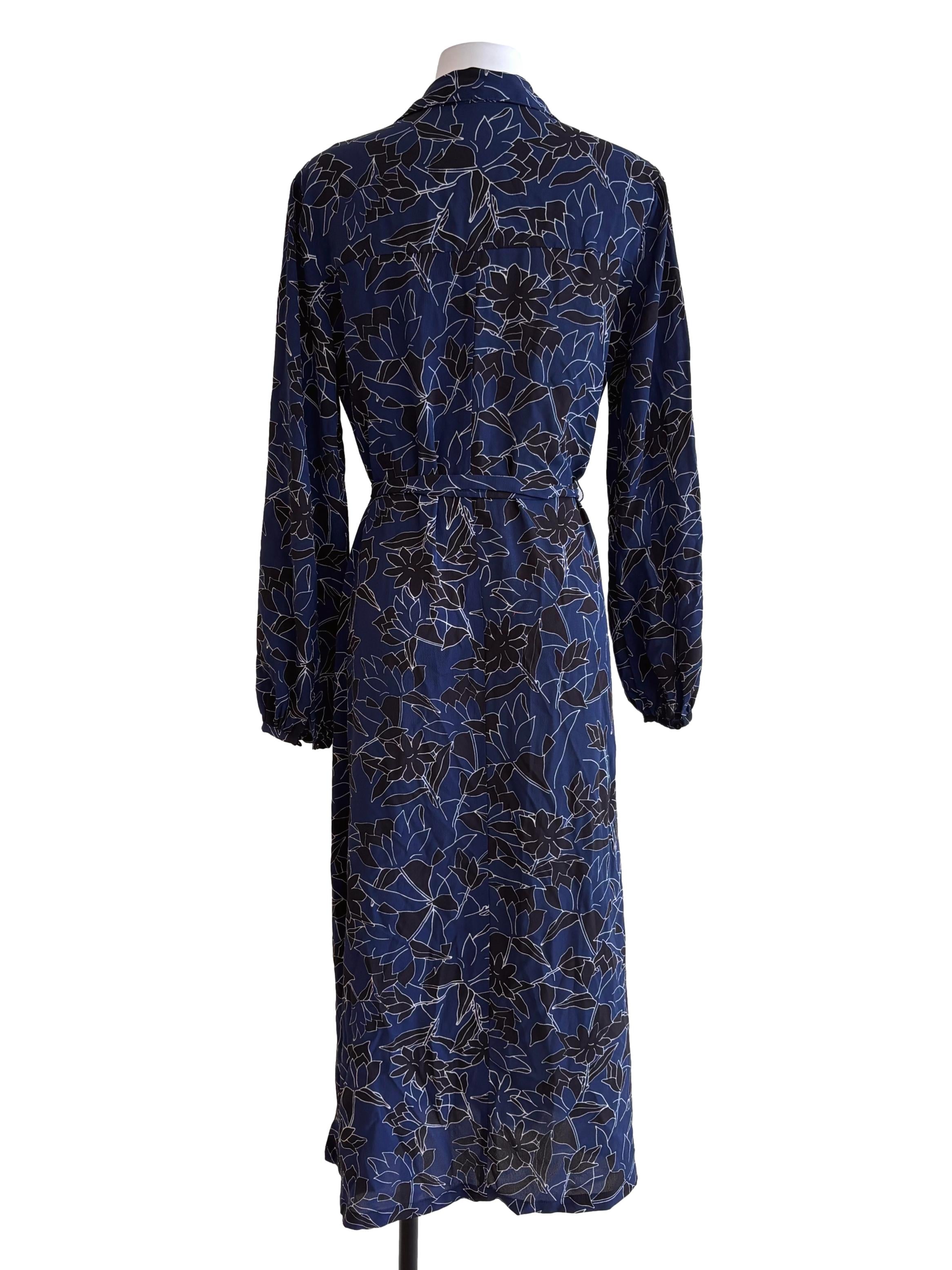 Dark Blue Floral Shirt Dress