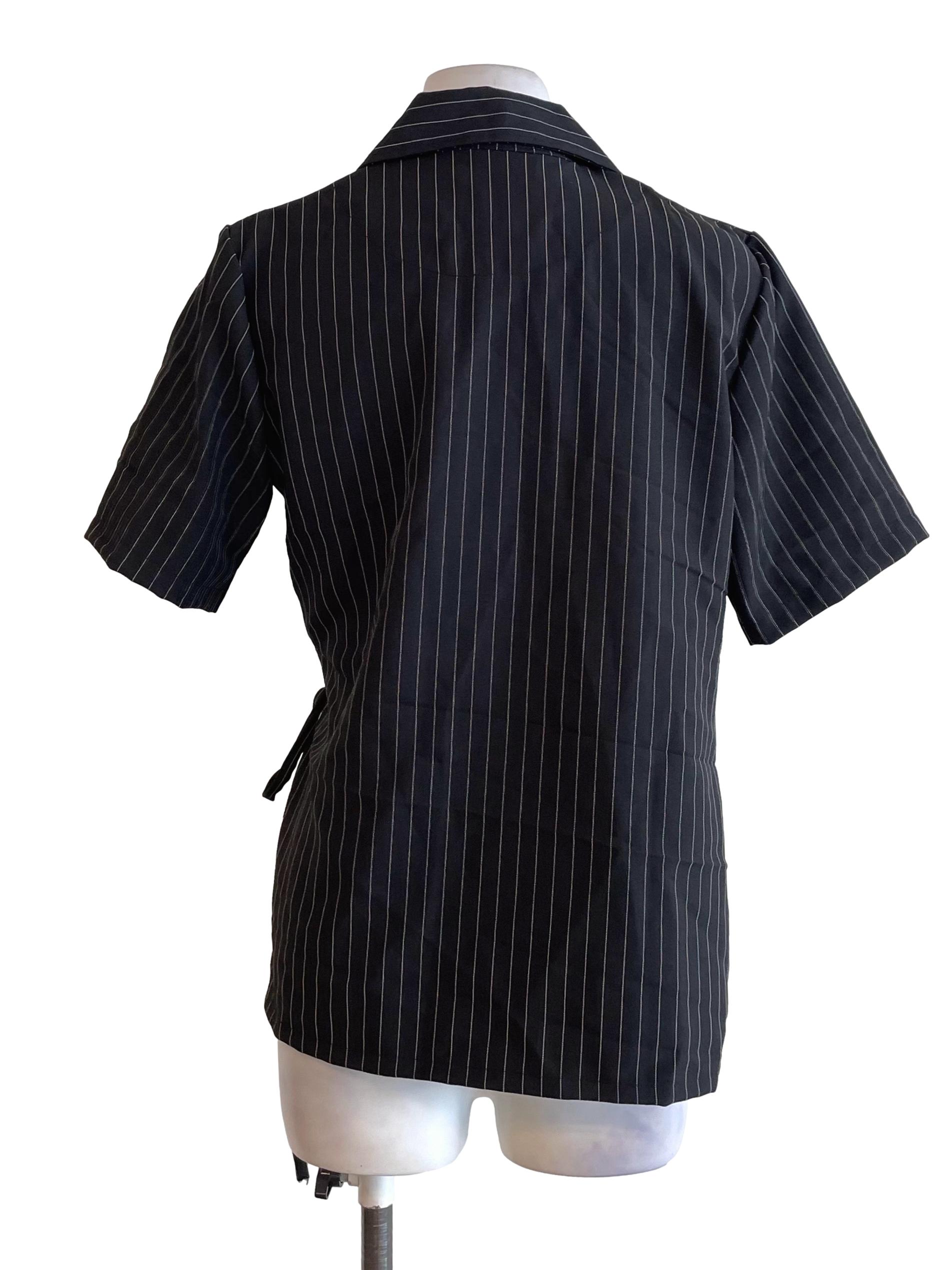 Black Pinstripe Wrap Cuba Shirt