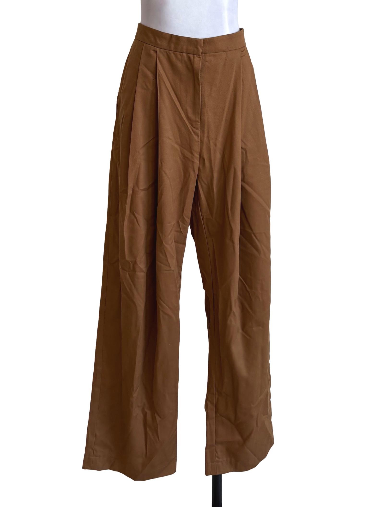 Tawny Brown Pleated Wide Leg Pants