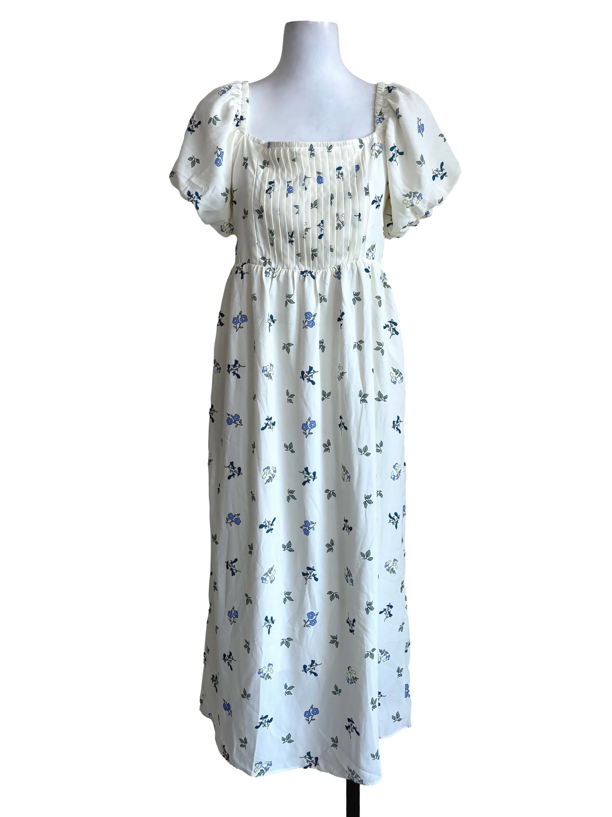 White Floral Knife Pleated Dress