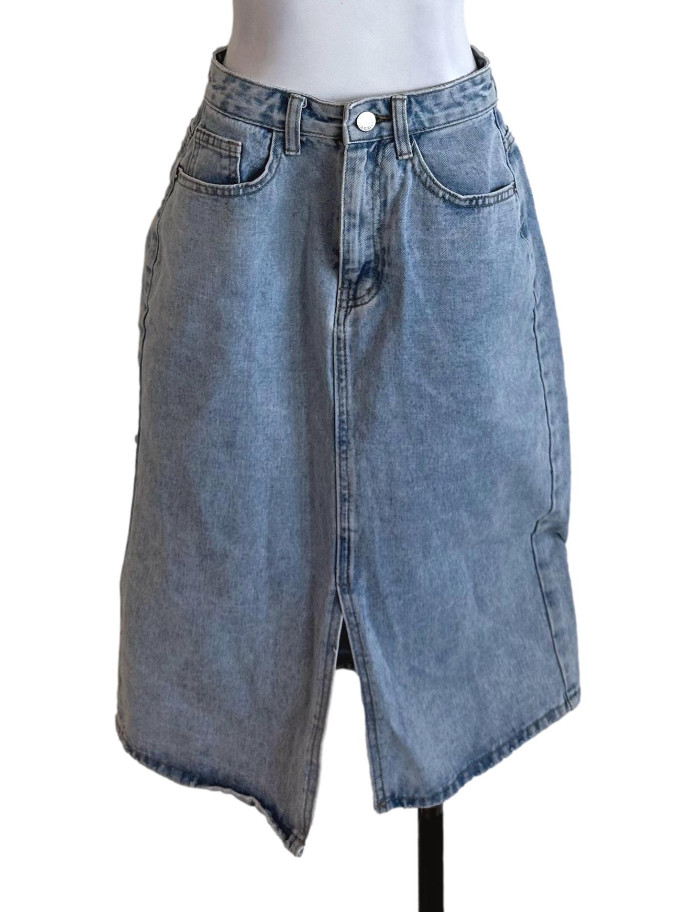 Light Blue Denim Slit Skirt TTR