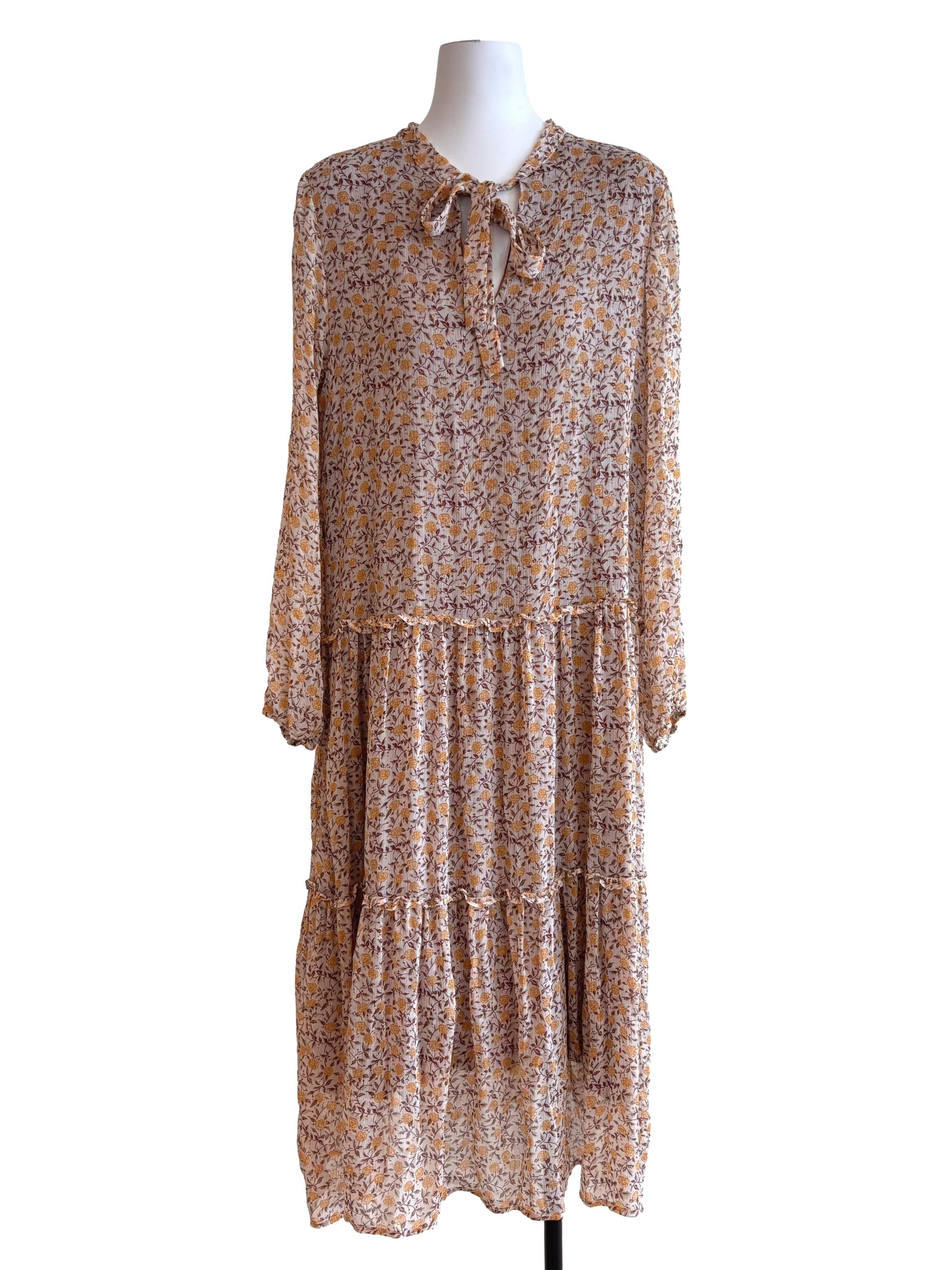 Beige Floral Tiered Dress