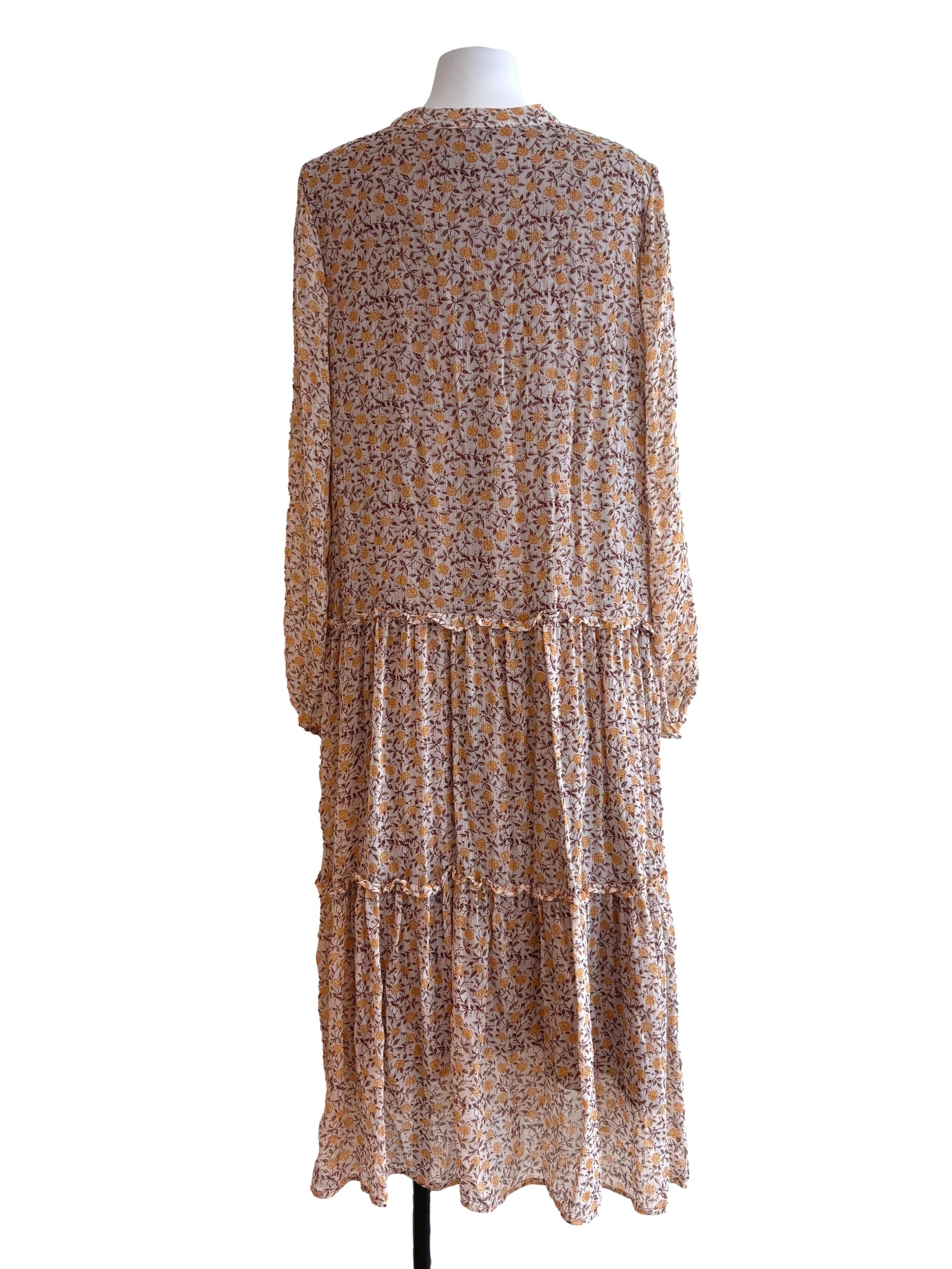 Beige Floral Tiered Dress