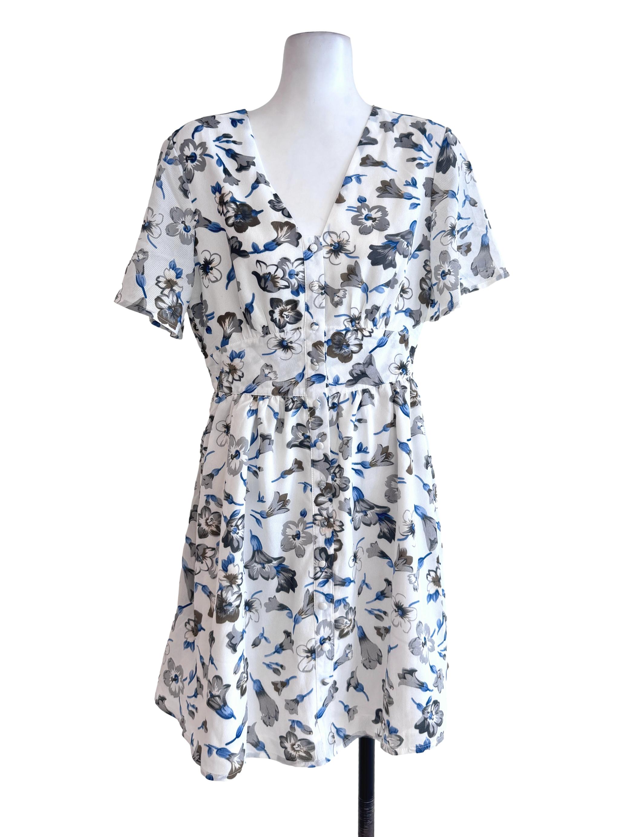 White Blue Floral Mini Dress