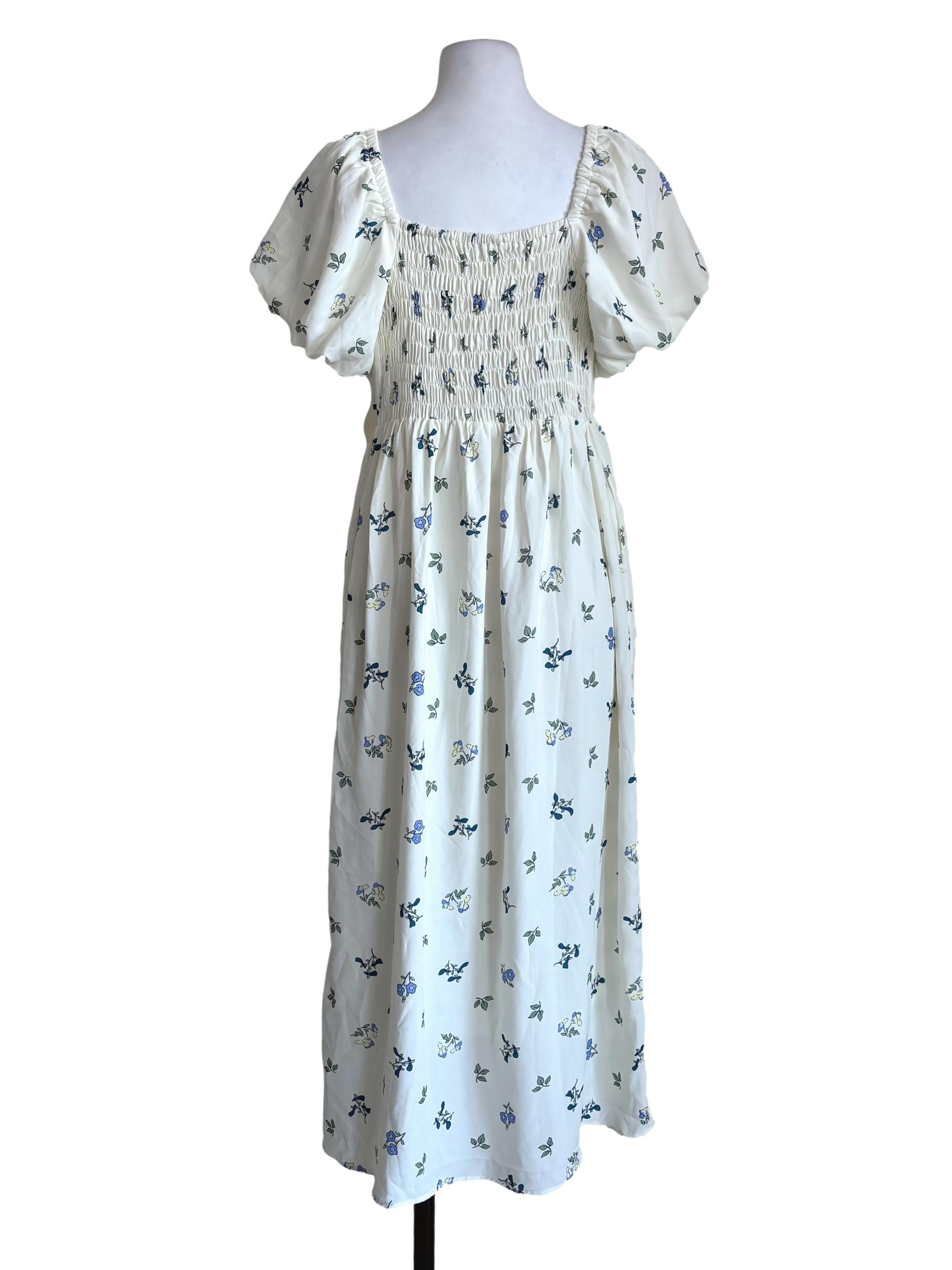 White Floral Knife Pleated Dress