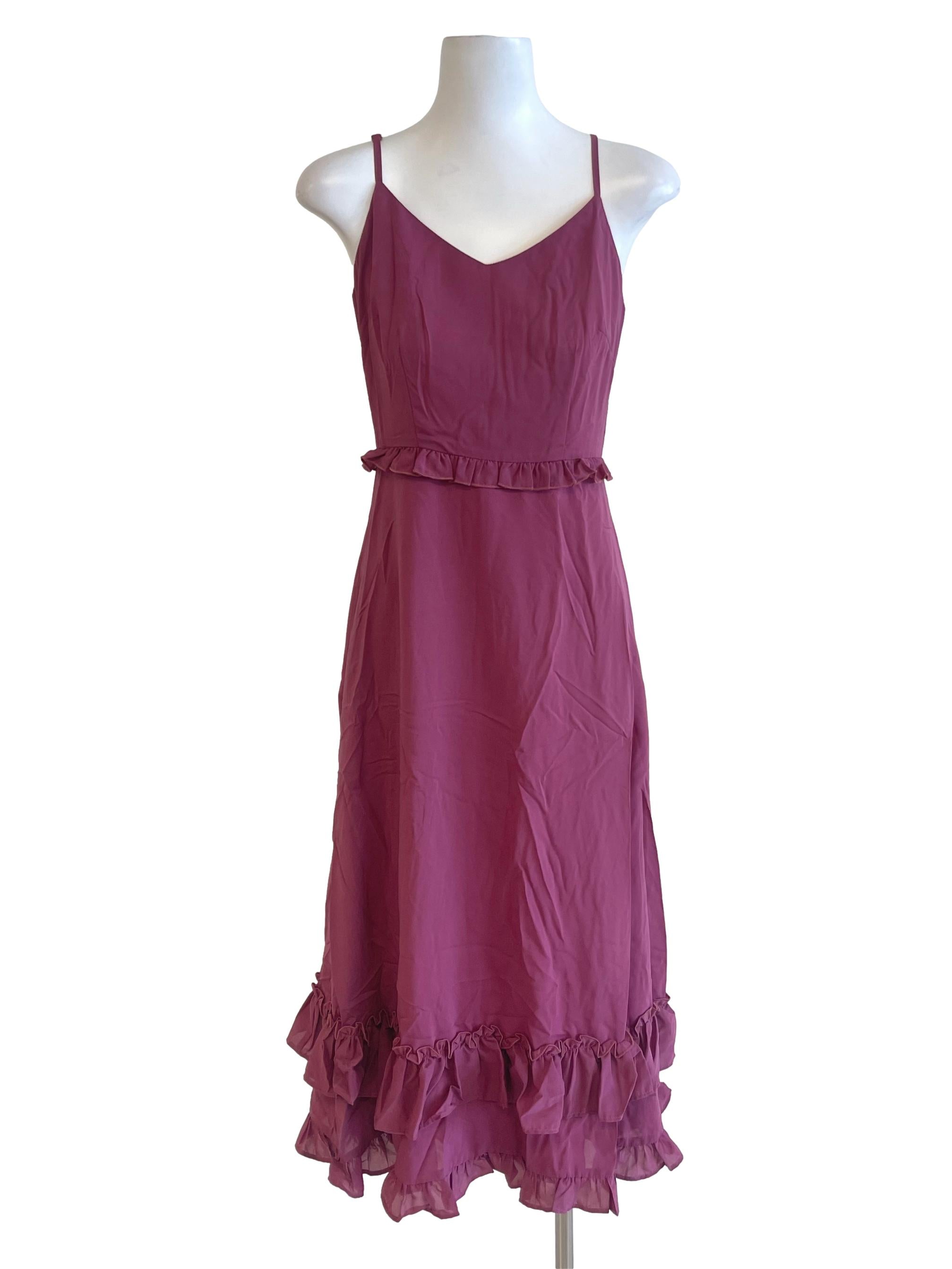 Mulberry Eve Chiffon Ruffle Midi Dress
