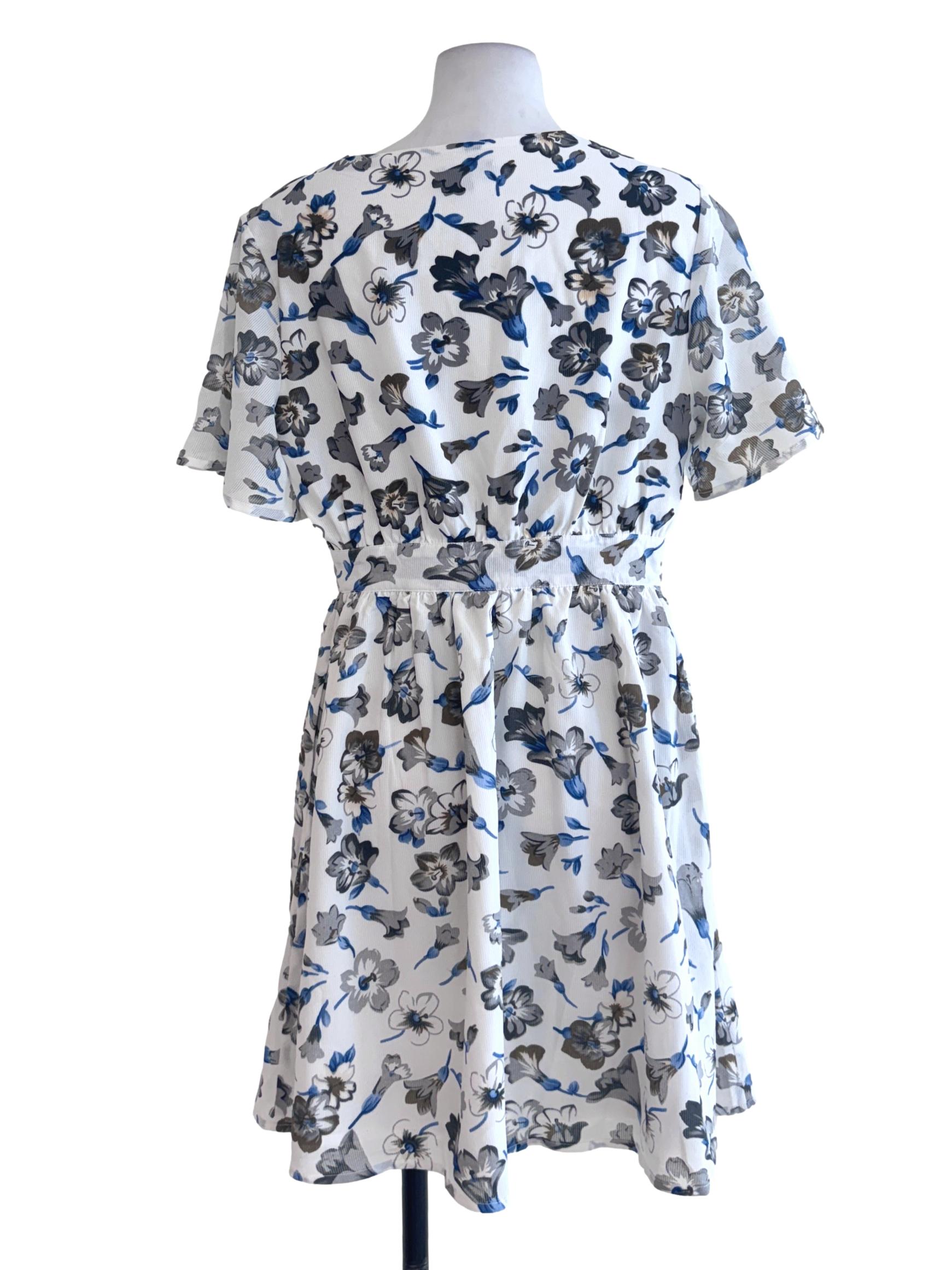 White Blue Floral Mini Dress