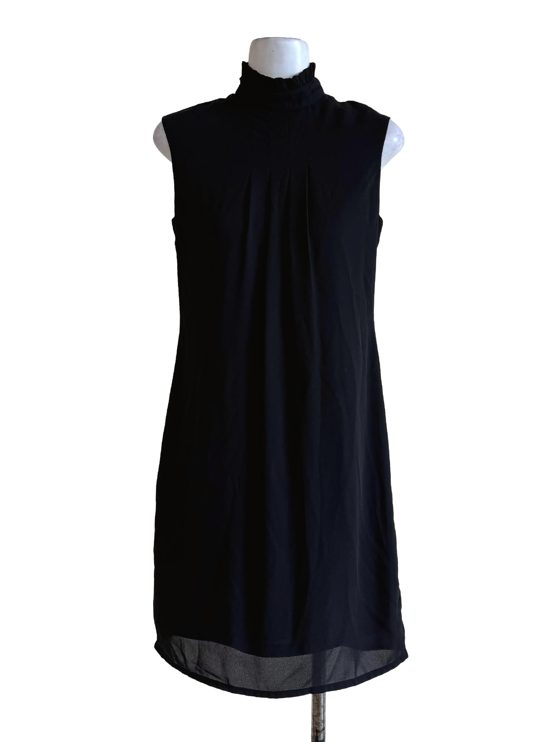 Ink Black Ruffle Neck Dress