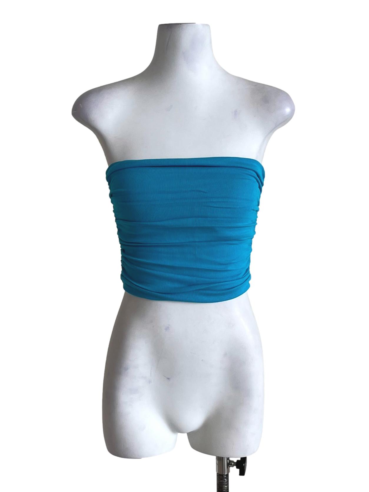 Blue Chelle Ruched Tube Padded Top