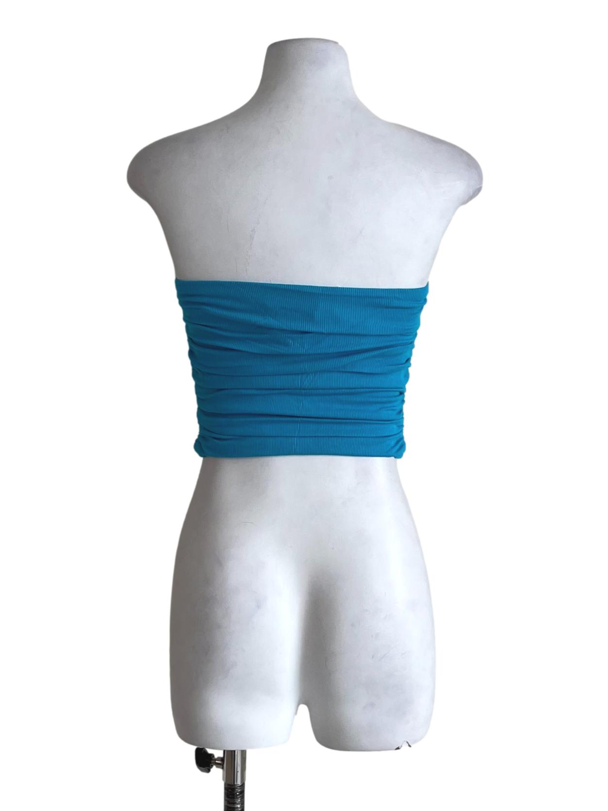 Blue Chelle Ruched Tube Padded Top