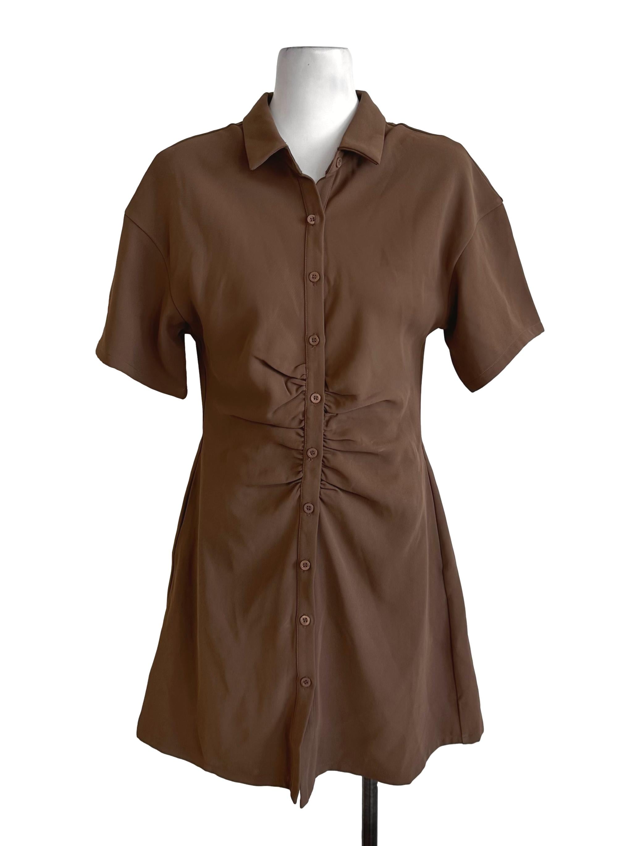 Rich Brown Collar Button Dress
