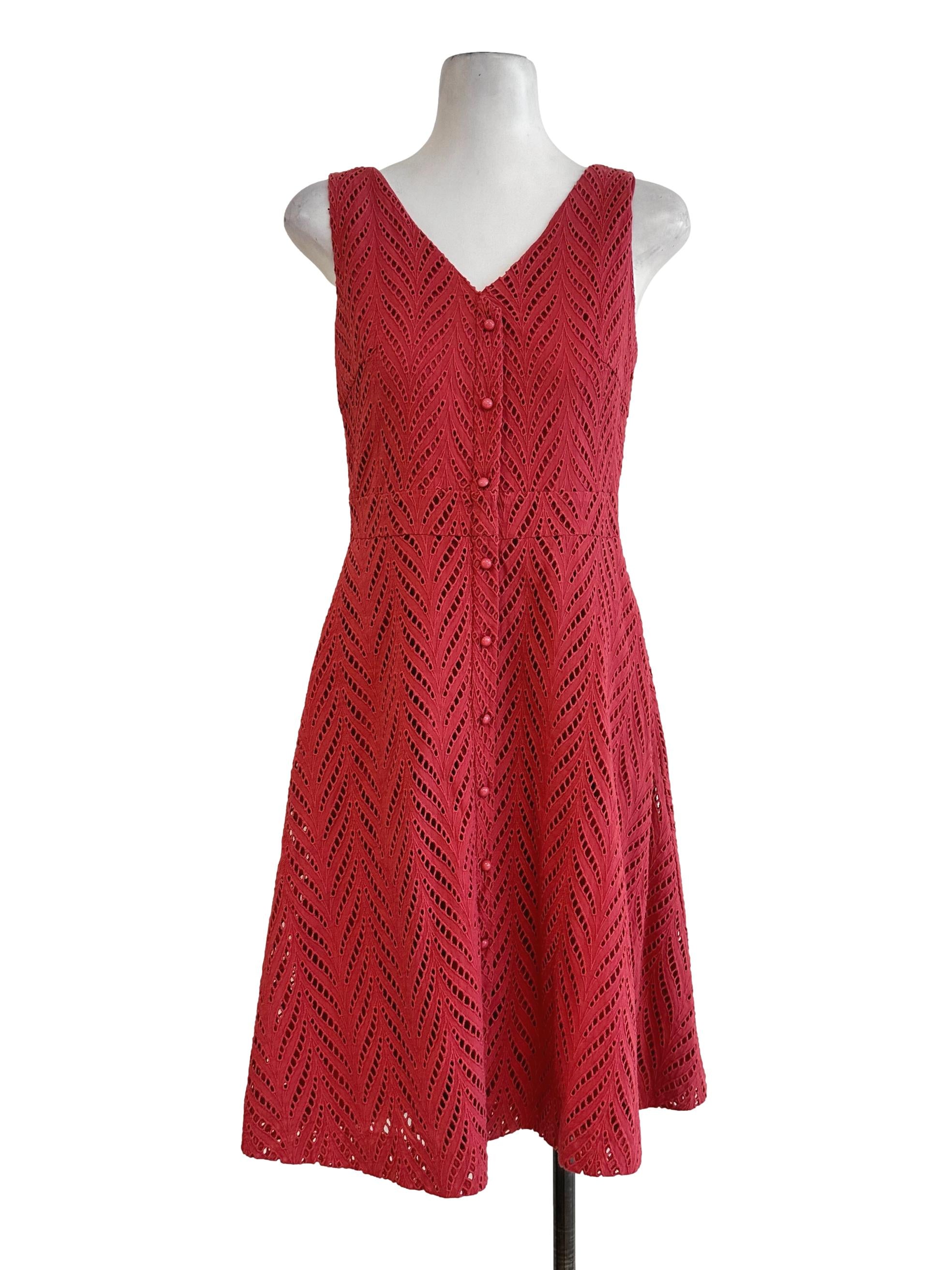 Candy Pink Embroidered Pattern Midi Dress