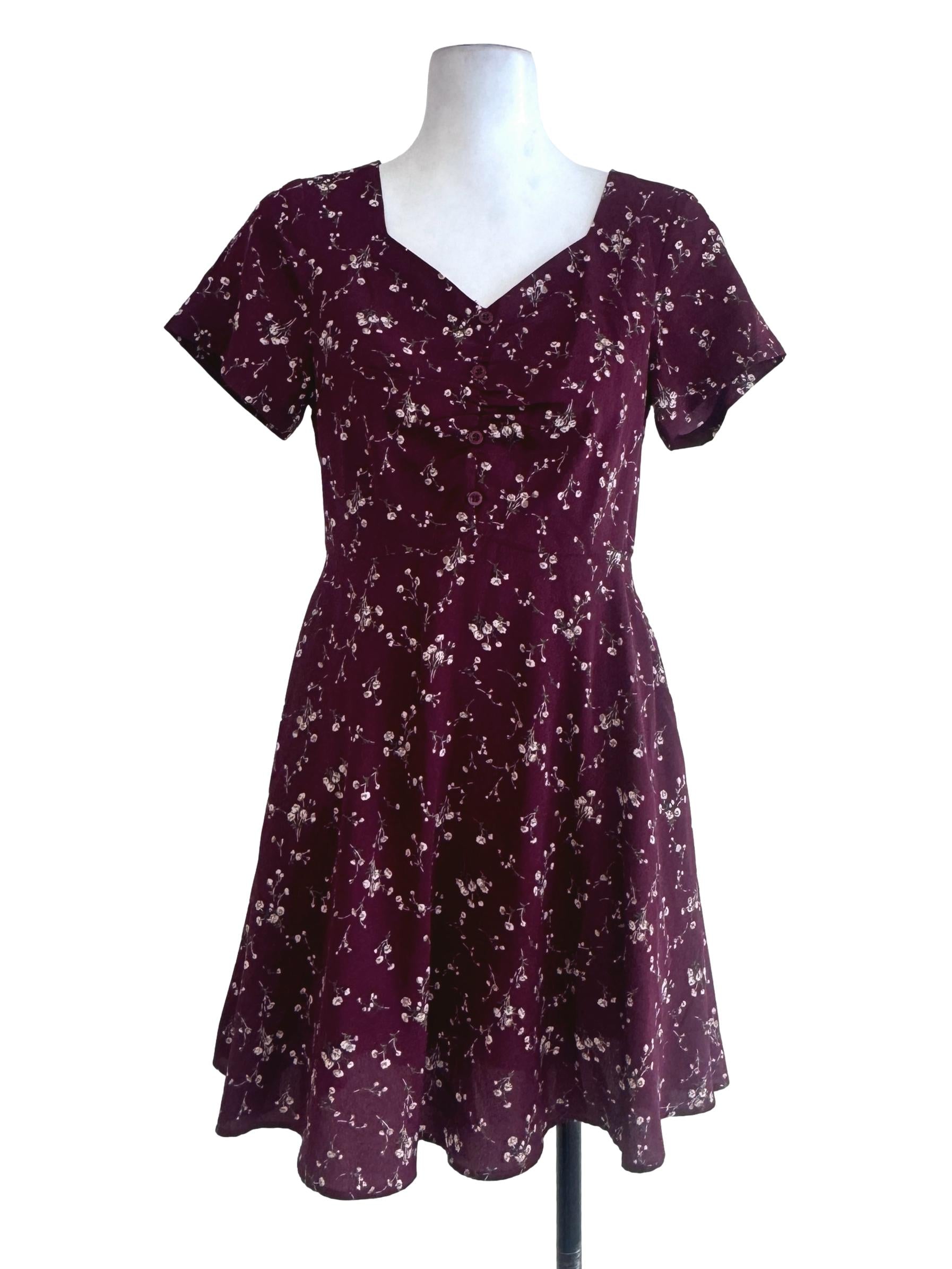 Maroon Floral Mini Dress