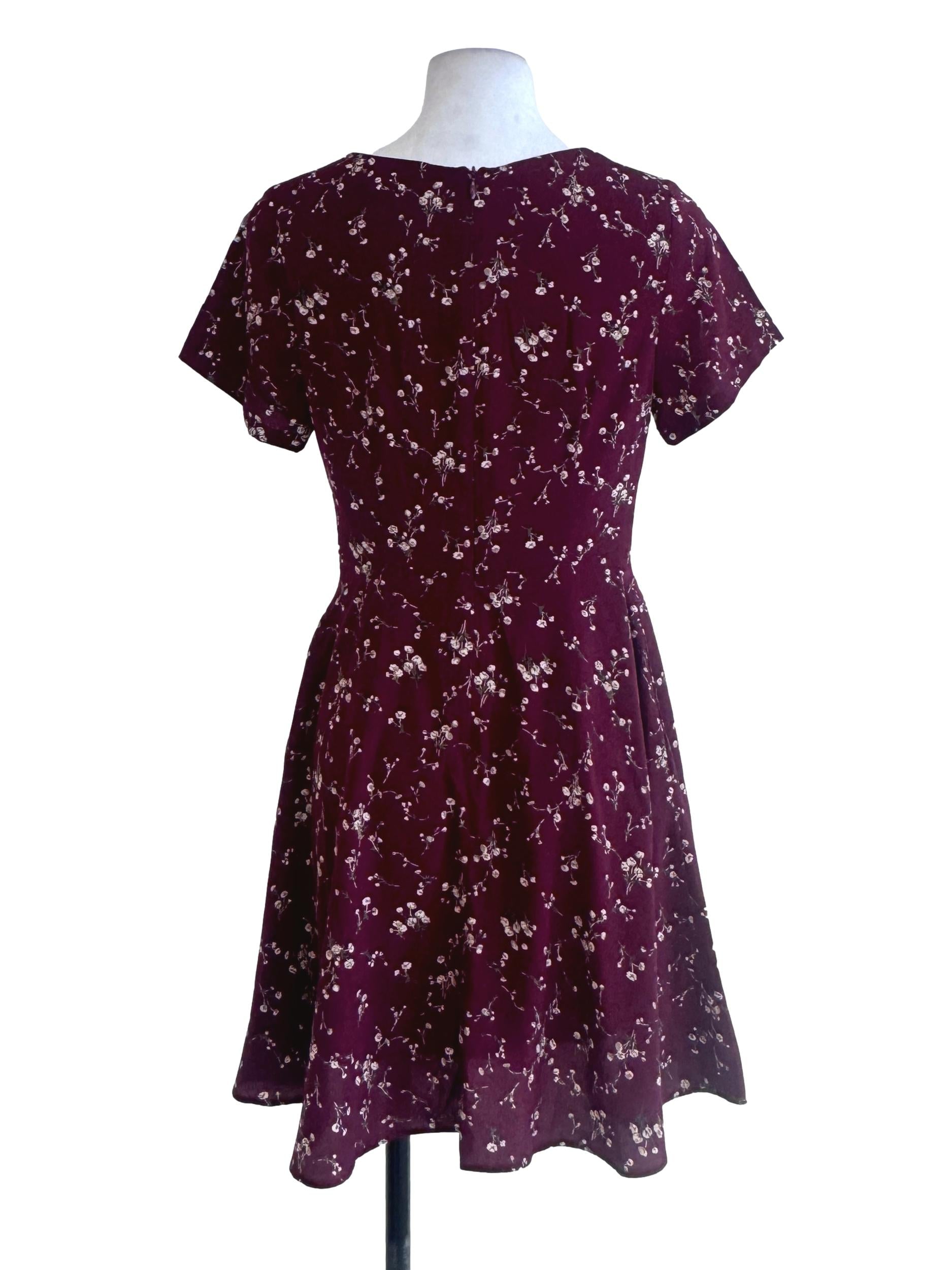 Maroon Floral Mini Dress
