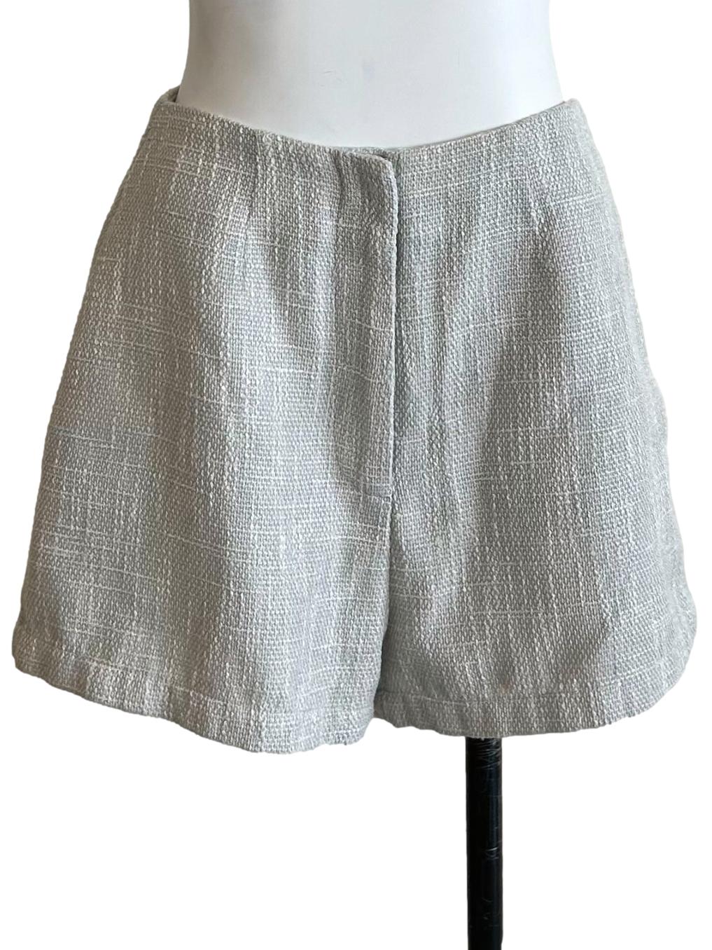 Grey Tweed Textured Mini Shorts