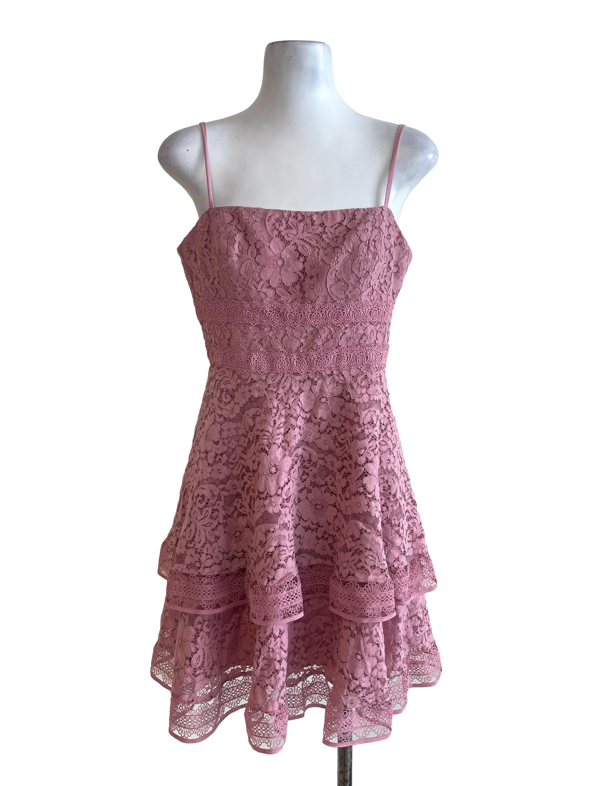 Pastel Pink Lacy Floral Mini Dress