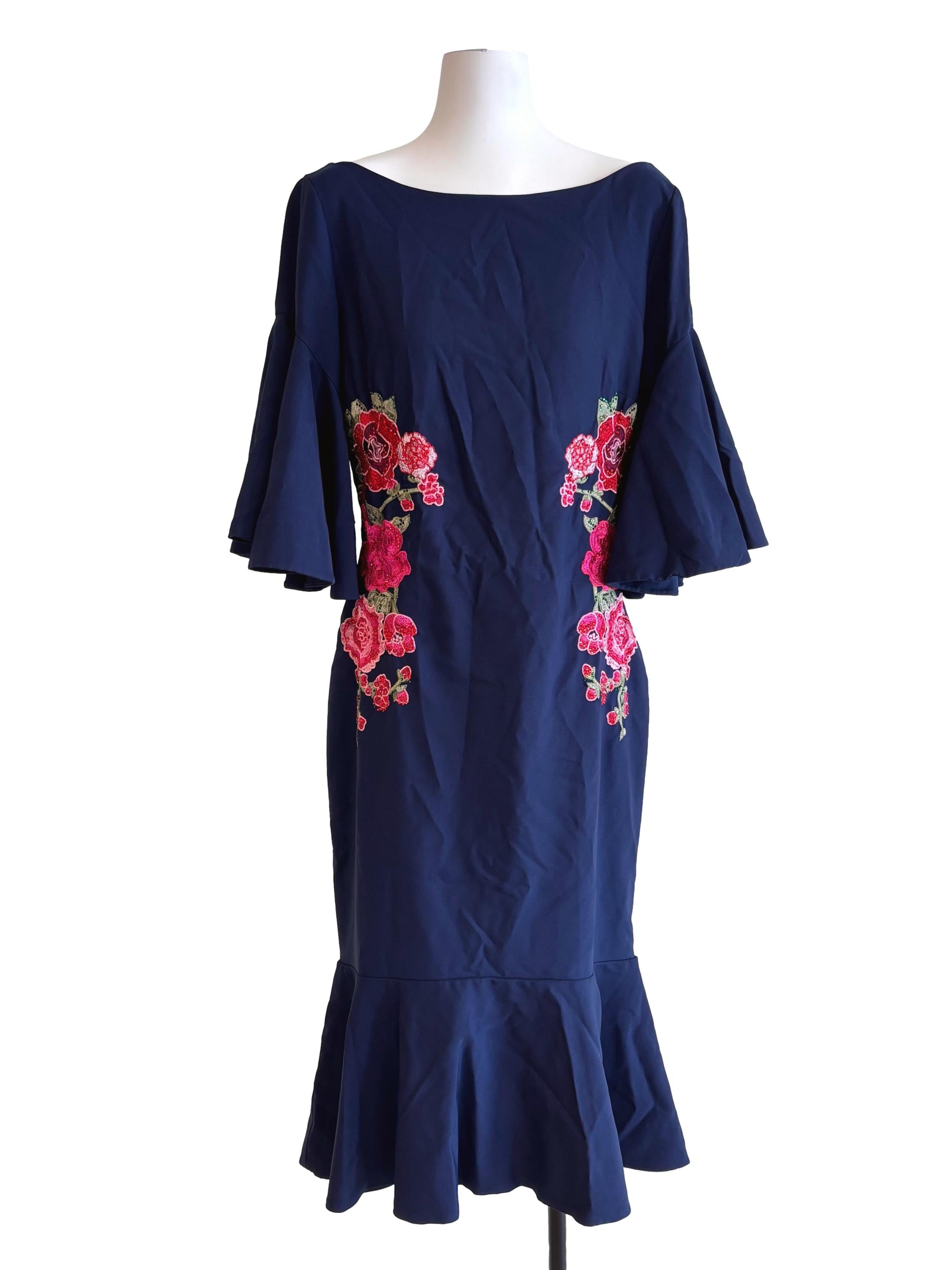 Navy Blue Embroidery Beaded Dress
