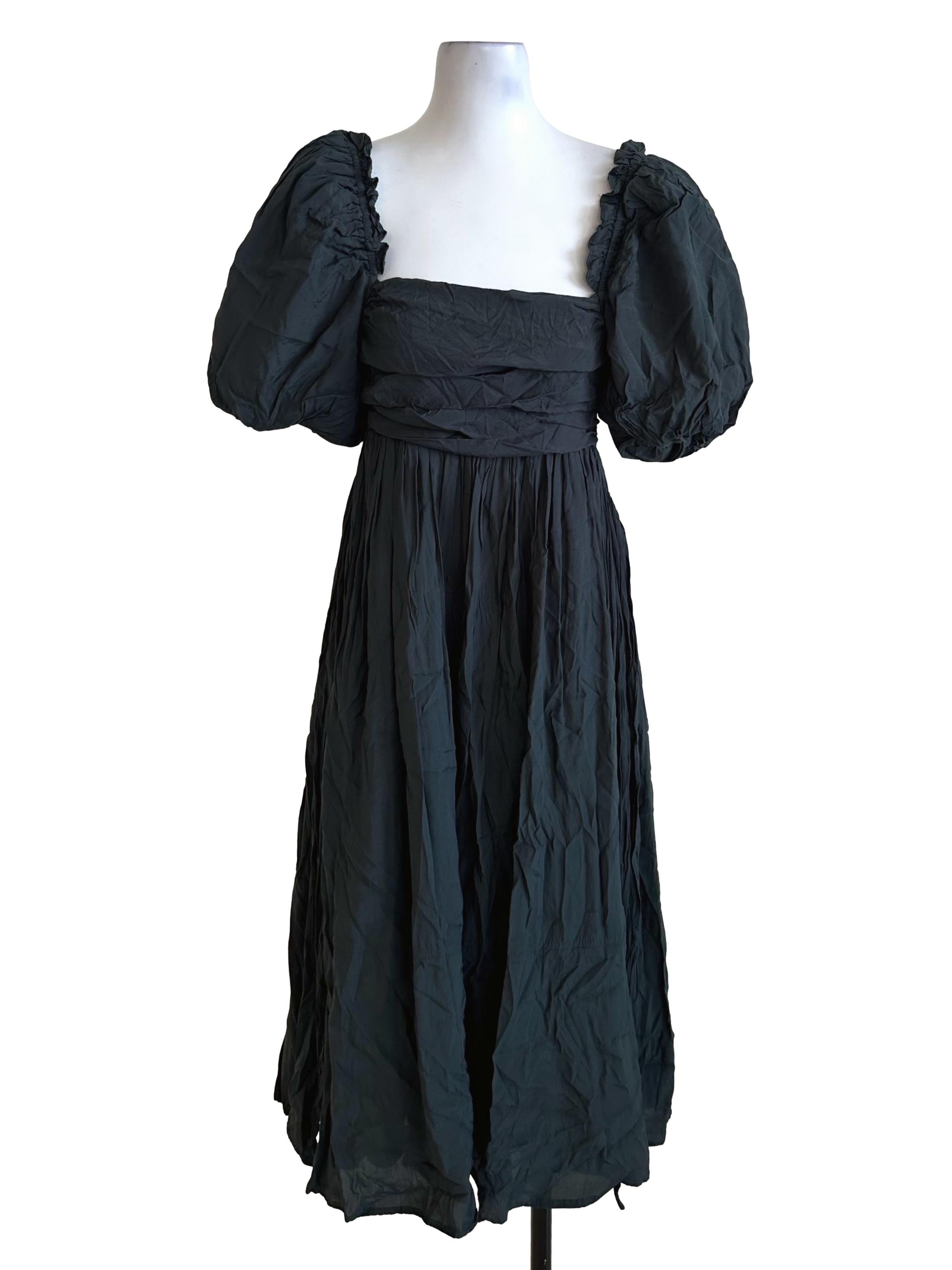 Dark Green Square Neck Puff Sleeve Dress TEM